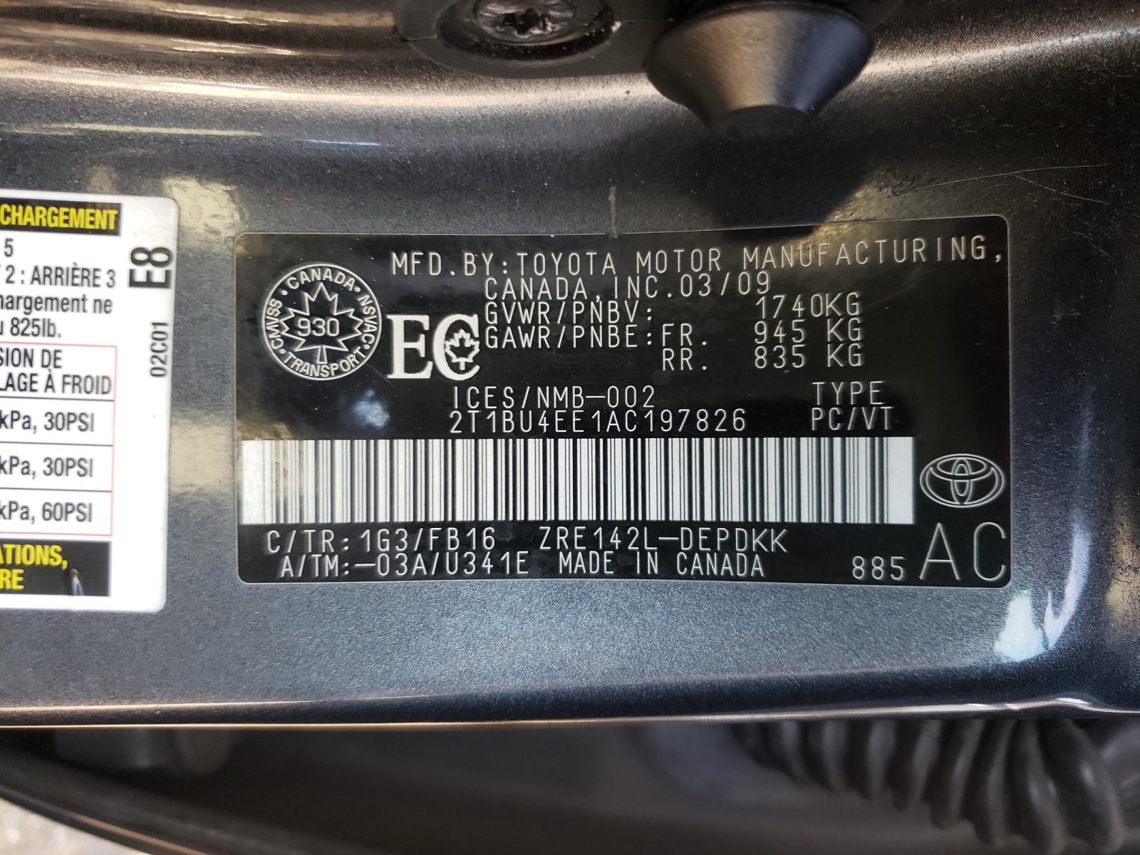 Photo 10 from auction – 2010 TOYOTA COROLLA BA with VIN 2T1BU4EE1AC197826