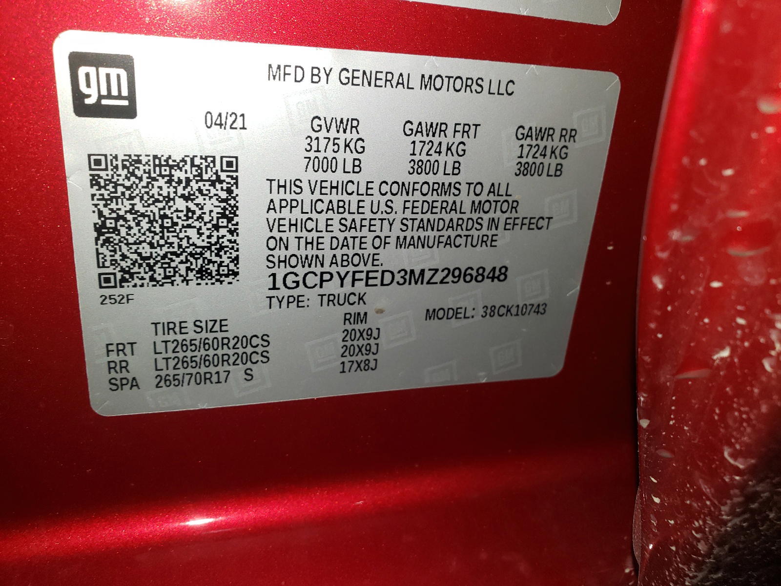 Photo 10 from auction – 2021 CHEVROLET SILVERADO with VIN 1GCPYFED3MZ296848