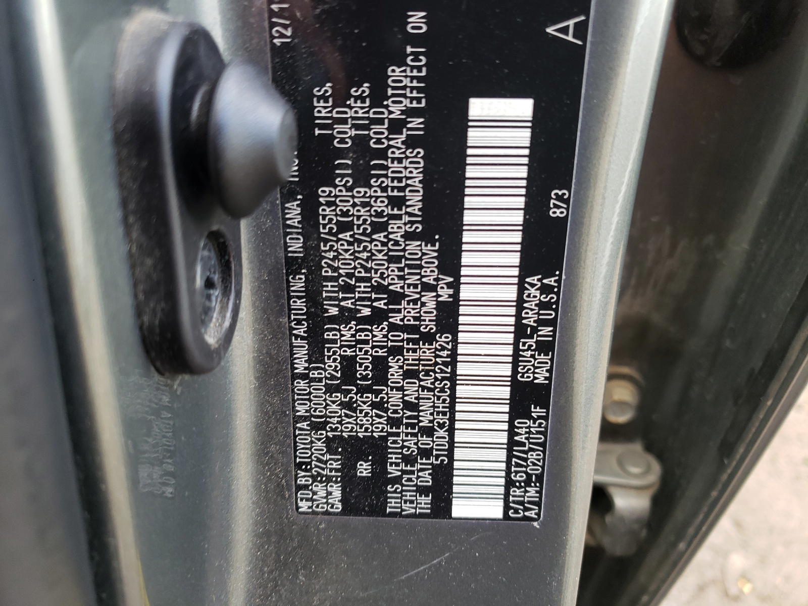 Photo 10 from auction – 2012 TOYOTA HIGHLANDER with VIN 5TDDK3EH5CS121426