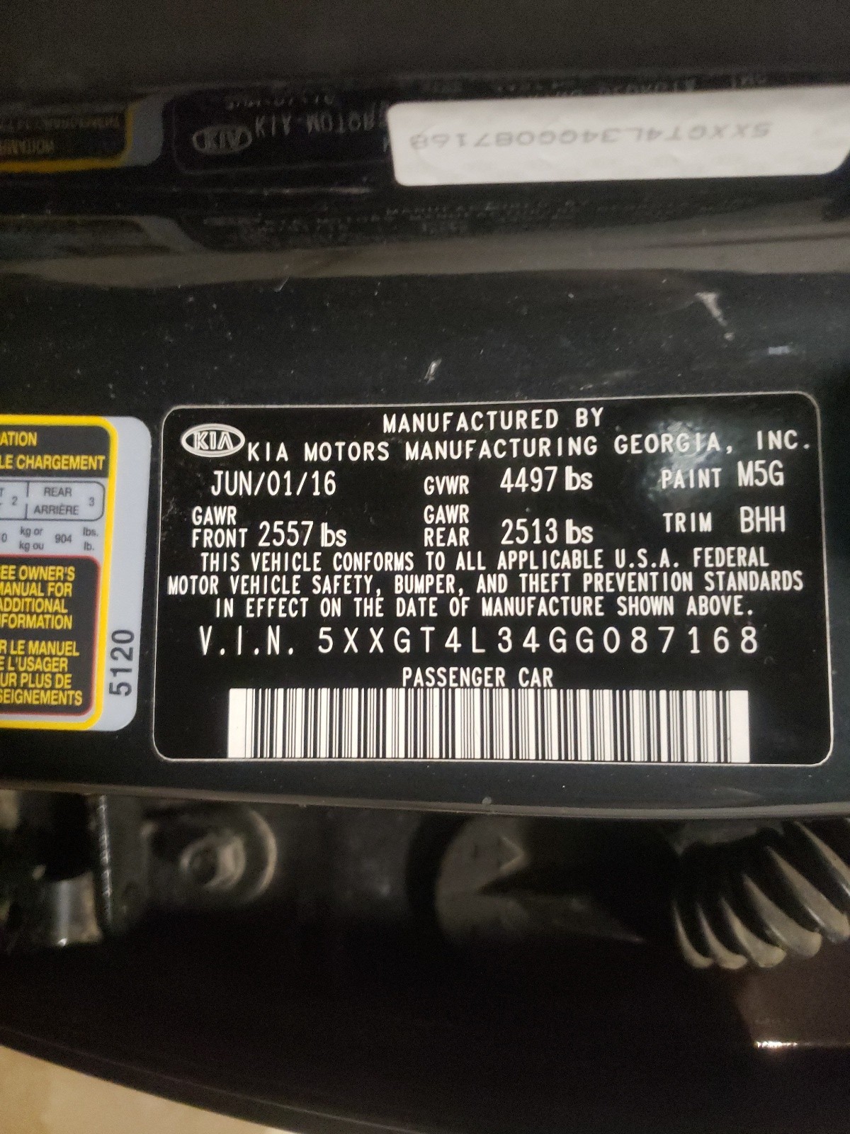 Photo 10 from auction – 2016 KIA OPTIMA LX with VIN 5XXGT4L34GG087168