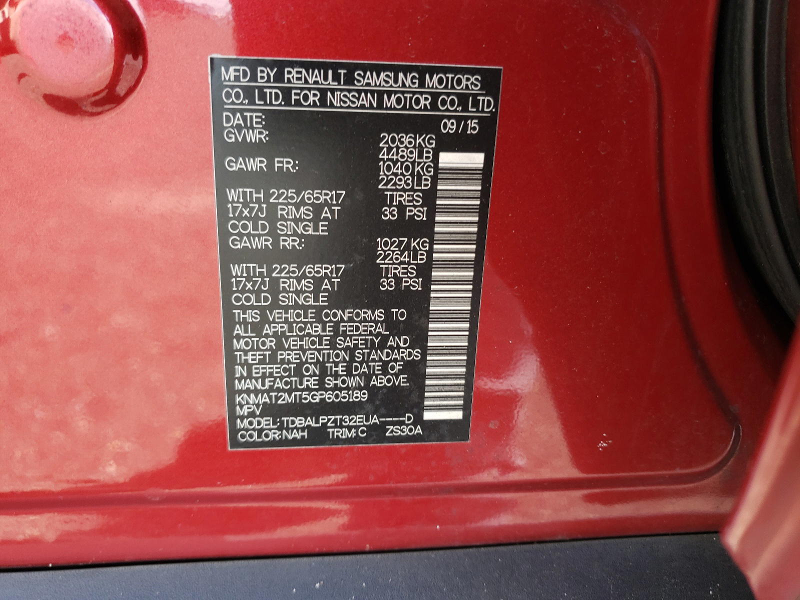 Photo 10 from auction – 2016 NISSAN ROGUE S/SL with VIN KNMAT2MT5GP605189