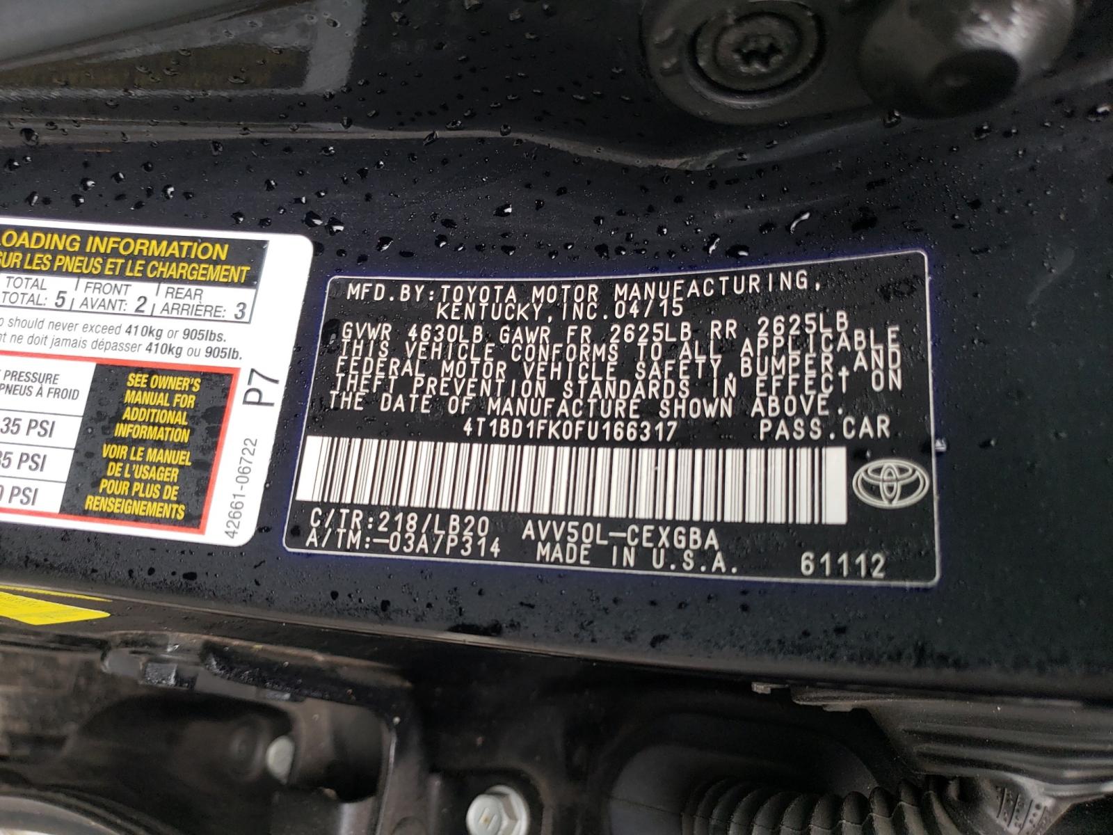 Photo 10 from auction – 2015 TOYOTA CAMRY HYBR with VIN 4T1BD1FK0FU166317