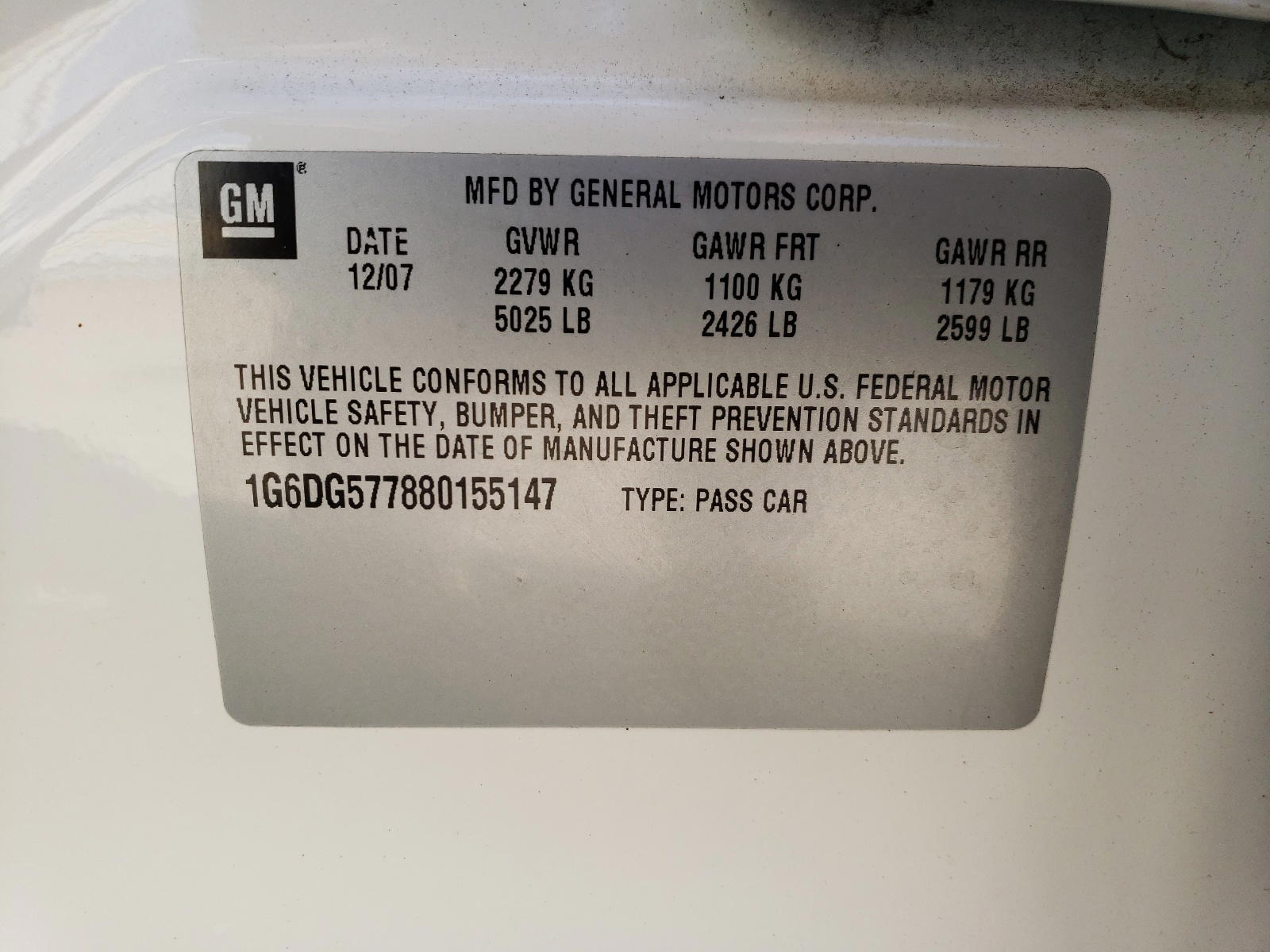 Photo 10 from auction – 2008 CADILLAC CTS with VIN 1G6DG577880155147