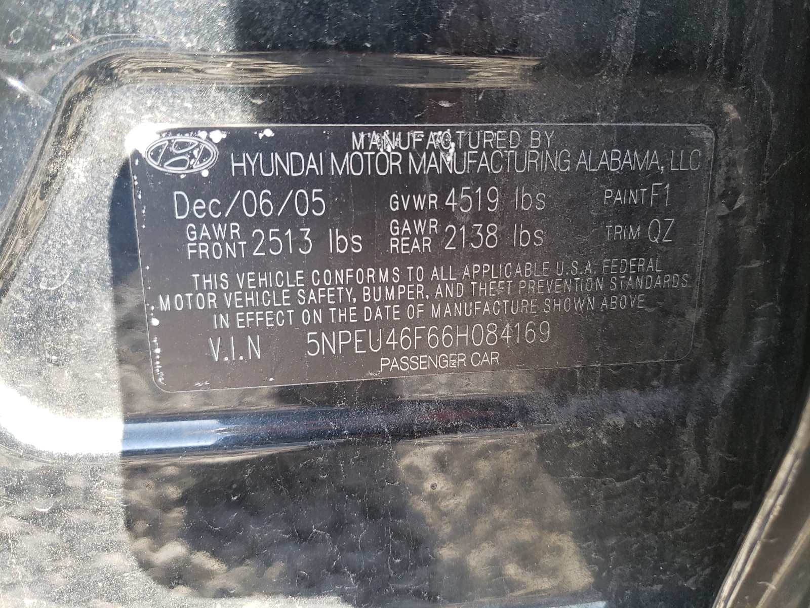 Photo 10 from auction – 2006 HYUNDAI SONATA with VIN 5NPEU46F66H084169