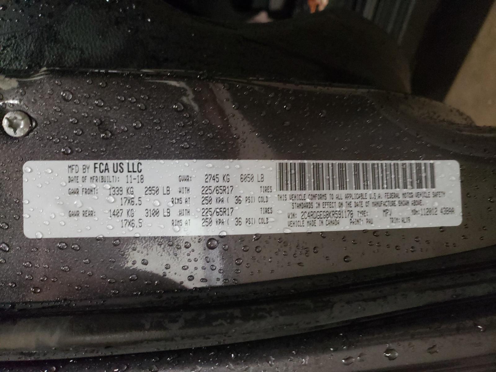 Photo 10 from auction – 2019 DODGE GRAND CARA with VIN 2C4RDGEG8KR591178