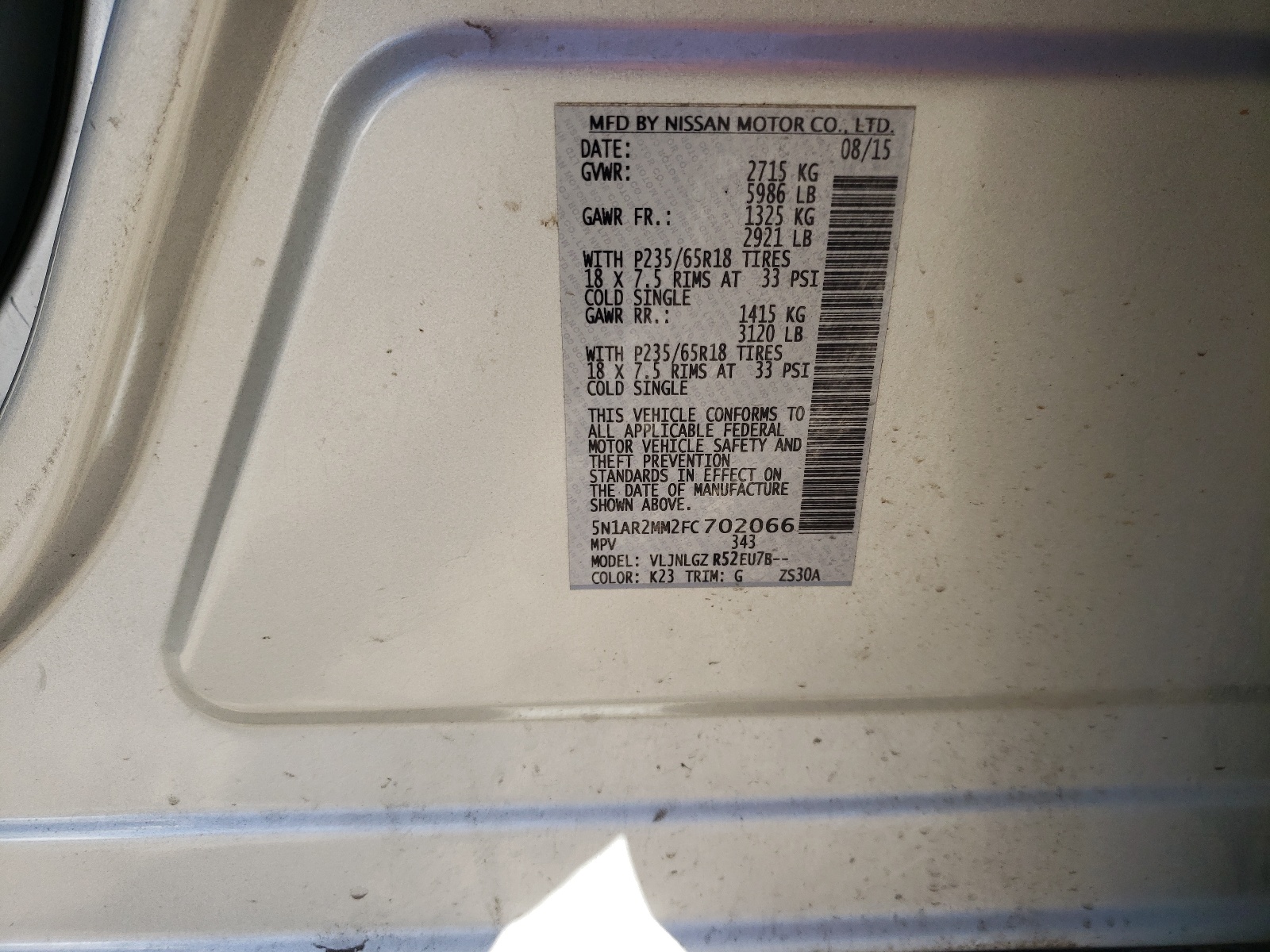 Zdjęcie 10 z aukcji – 2015 NISSAN PATHFINDER z VIN 5N1AR2MM2FC702066