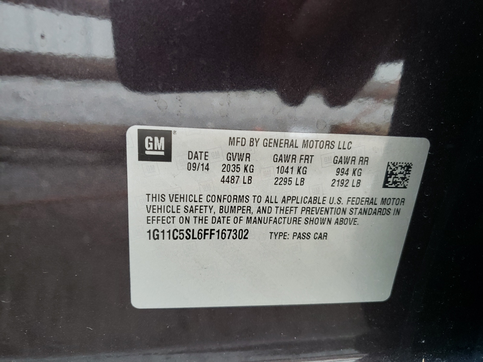 Photo 10 from auction – 2015 CHEVROLET MALIBU 1LT with VIN 1G11C5SL6FF167302