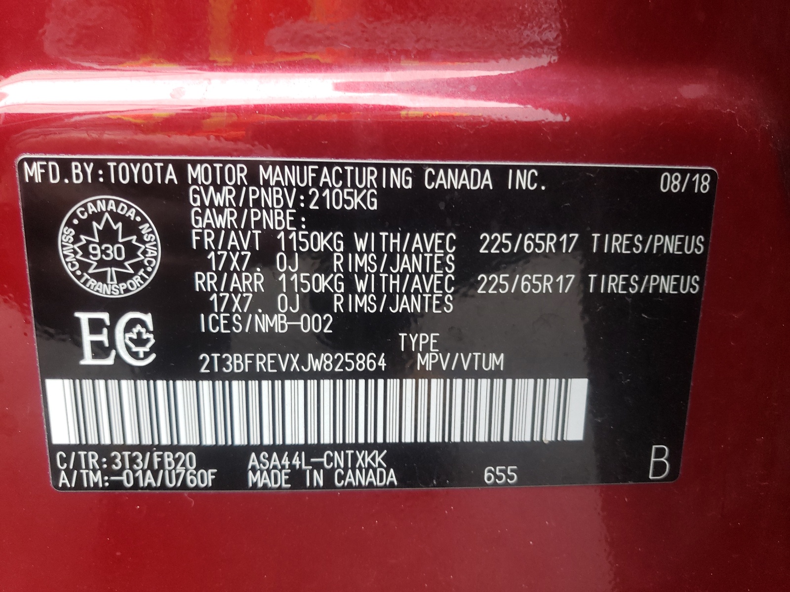 Photo 10 from auction – 2018 TOYOTA RAV4 LE with VIN 2T3BFREVXJW825864