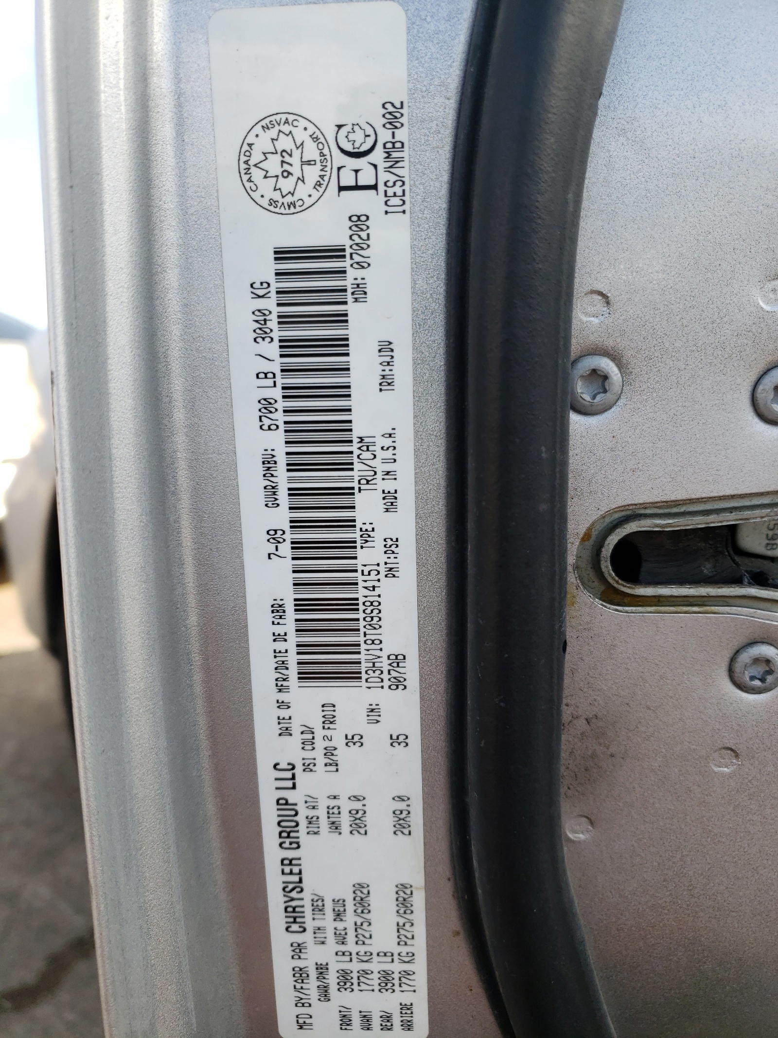 Photo 10 from auction – 2009 DODGE RAM 1500 with VIN 1D3HV18T09S814151