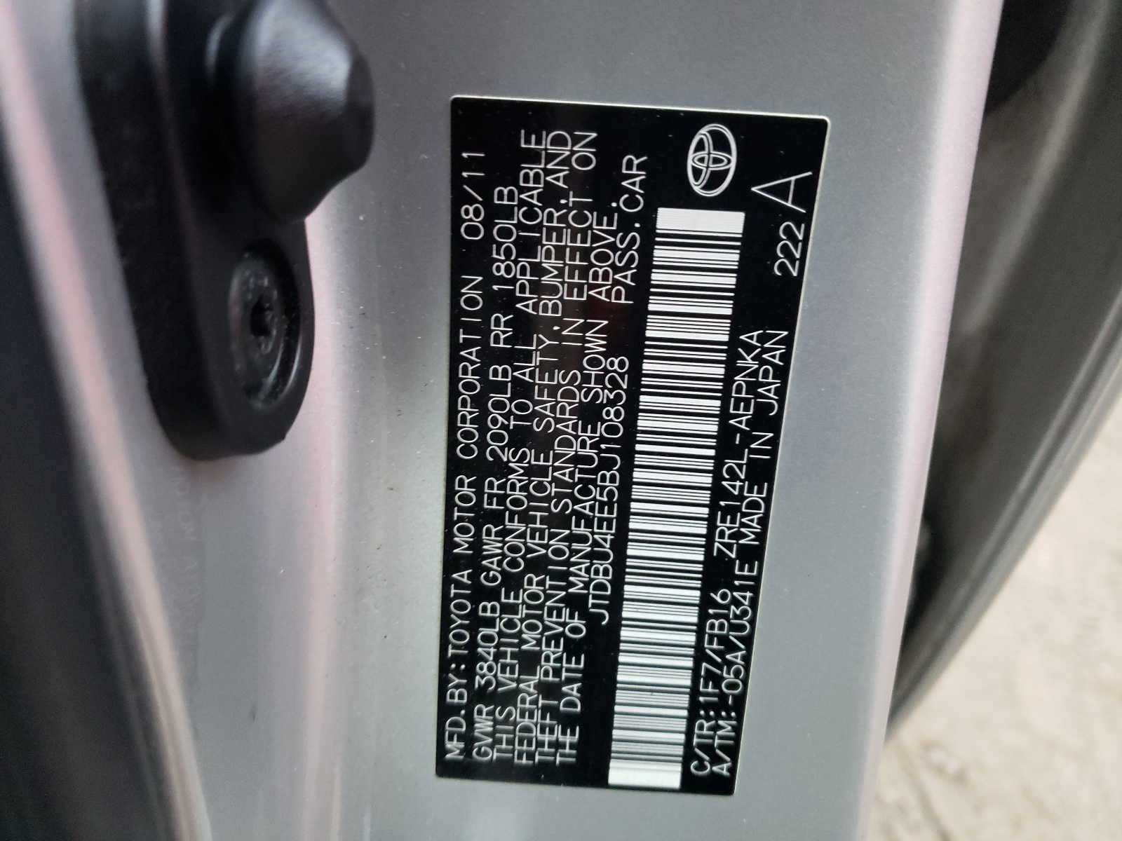صورة رقم 10 من المزاد - 2011 TOYOTA COROLLA BA مع VIN JTDBU4EE5BJ108328