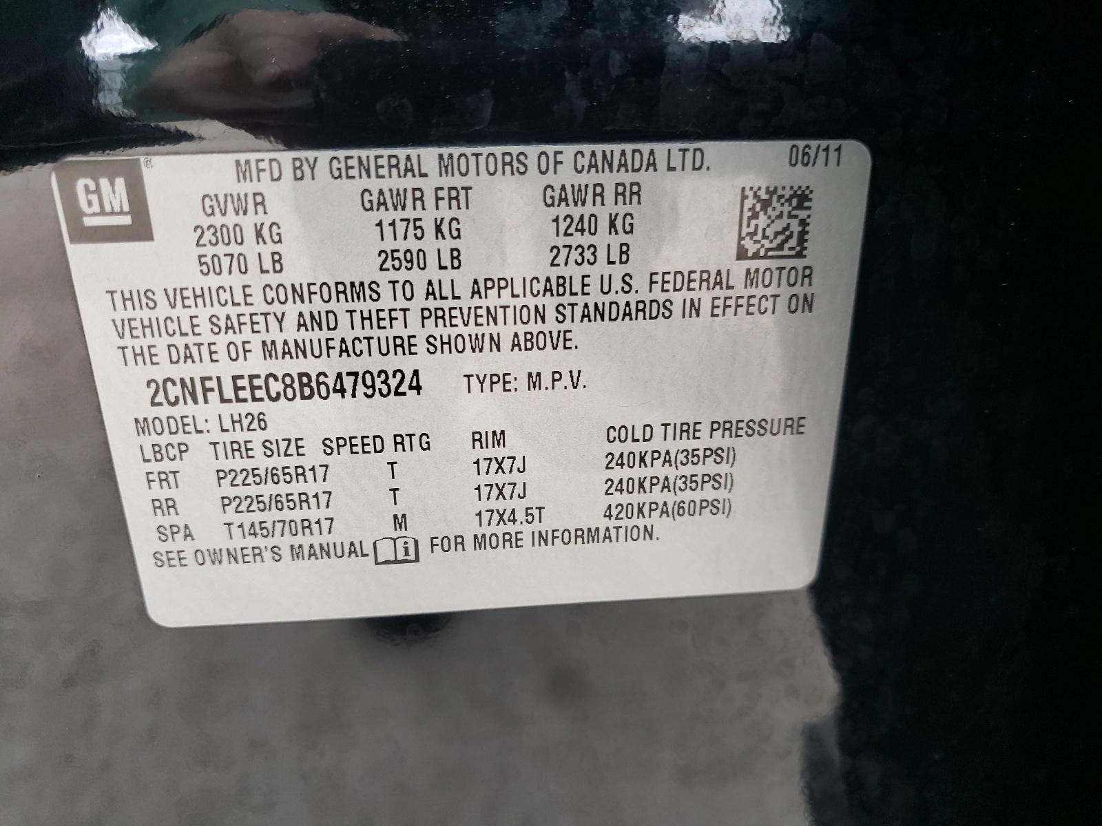 Photo 10 from auction – 2011 CHEVROLET EQUINOX LT with VIN 2CNFLEEC8B6479324