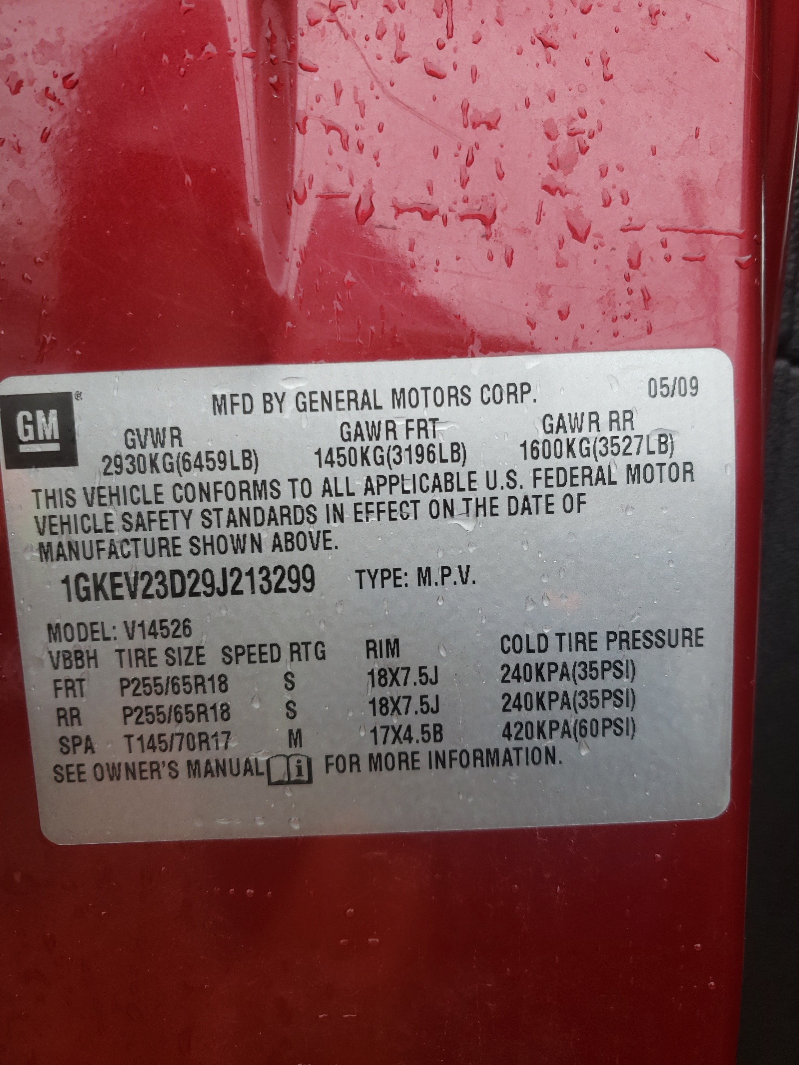 Photo 10 from auction – 2009 GMC ACADIA SLT with VIN 1GKEV23D29J213299