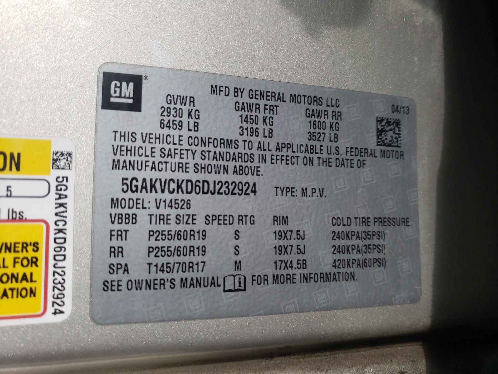 Photo 10 from auction – 2013 BUICK ENCLAVE with VIN 5GAKVCKD6DJ232924