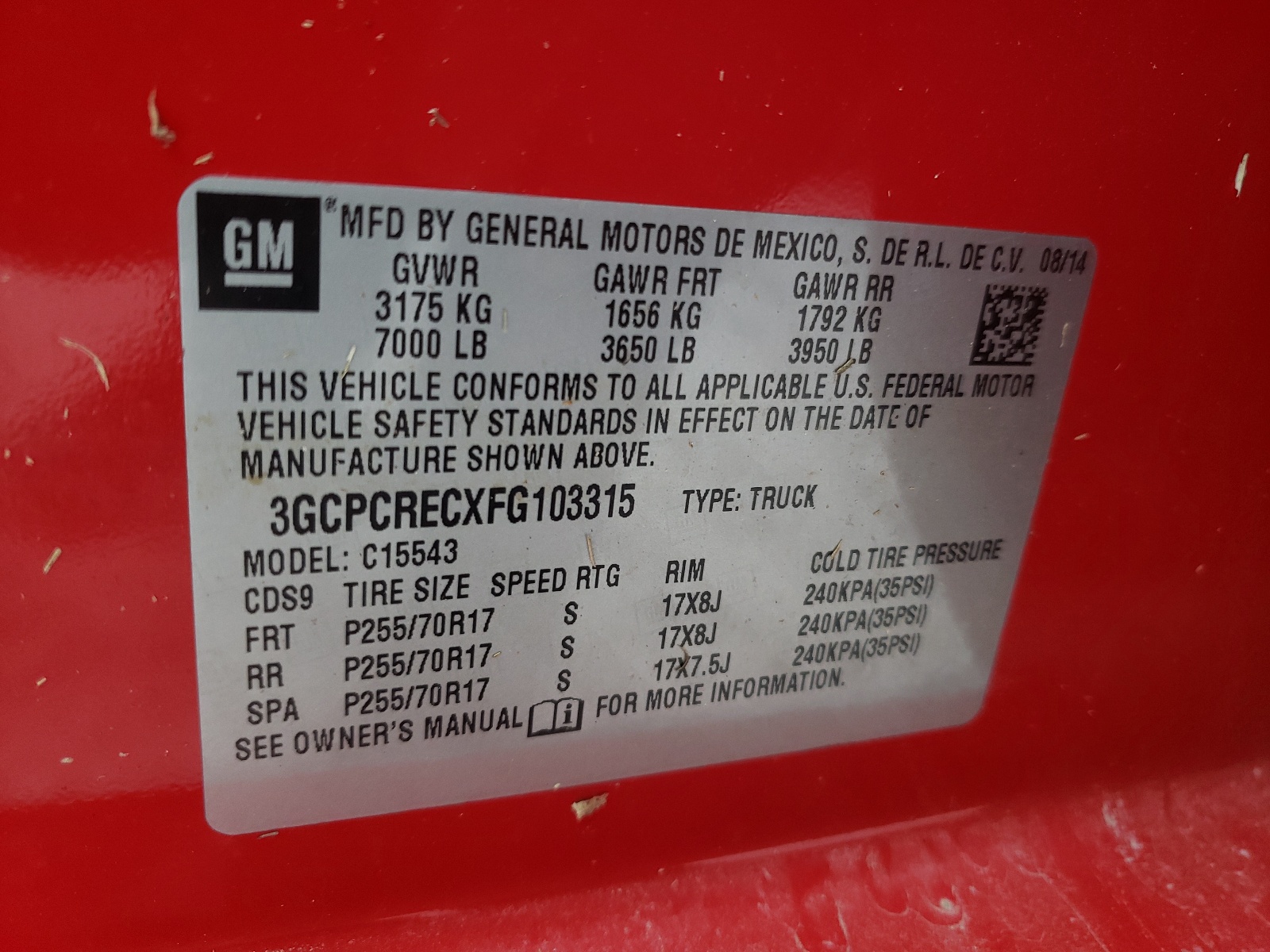 Photo 10 from auction – 2015 CHEVROLET SILVERADO with VIN 3GCPCRECXFG103315