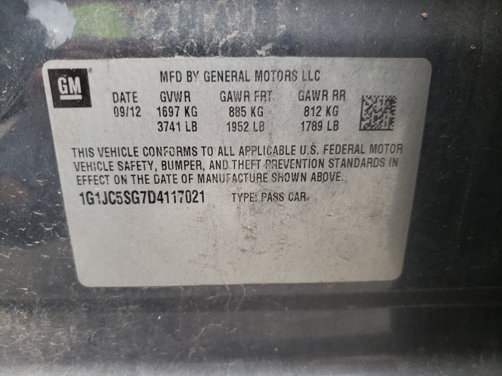 Photo 10 from auction – 2013 CHEVROLET SONIC LT with VIN 1G1JC5SG7D4117021
