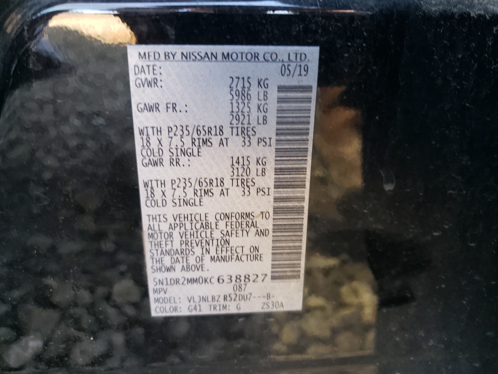 Photo 10 from auction – 2019 NISSAN PATHFINDER with VIN 5N1DR2MM0KC638827