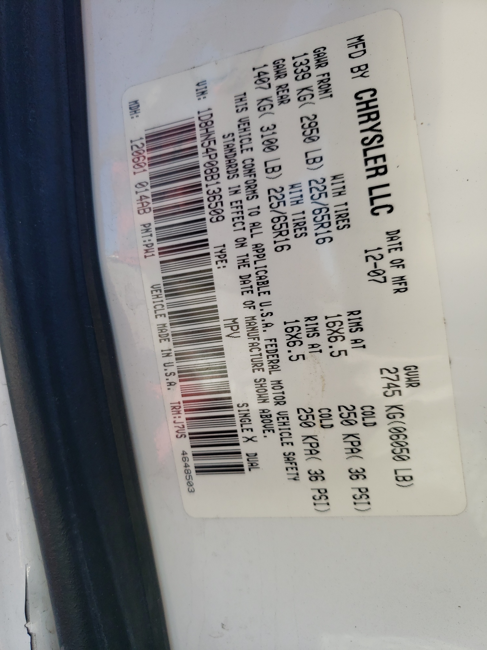 Photo 10 from auction – 2008 DODGE GRAND CARA with VIN 1D8HN54P08B136509
