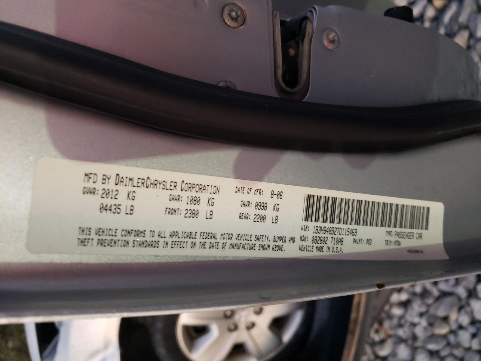 Photo 10 from auction – 2007 DODGE CALIBER SX with VIN 1B3HB48B27D115469