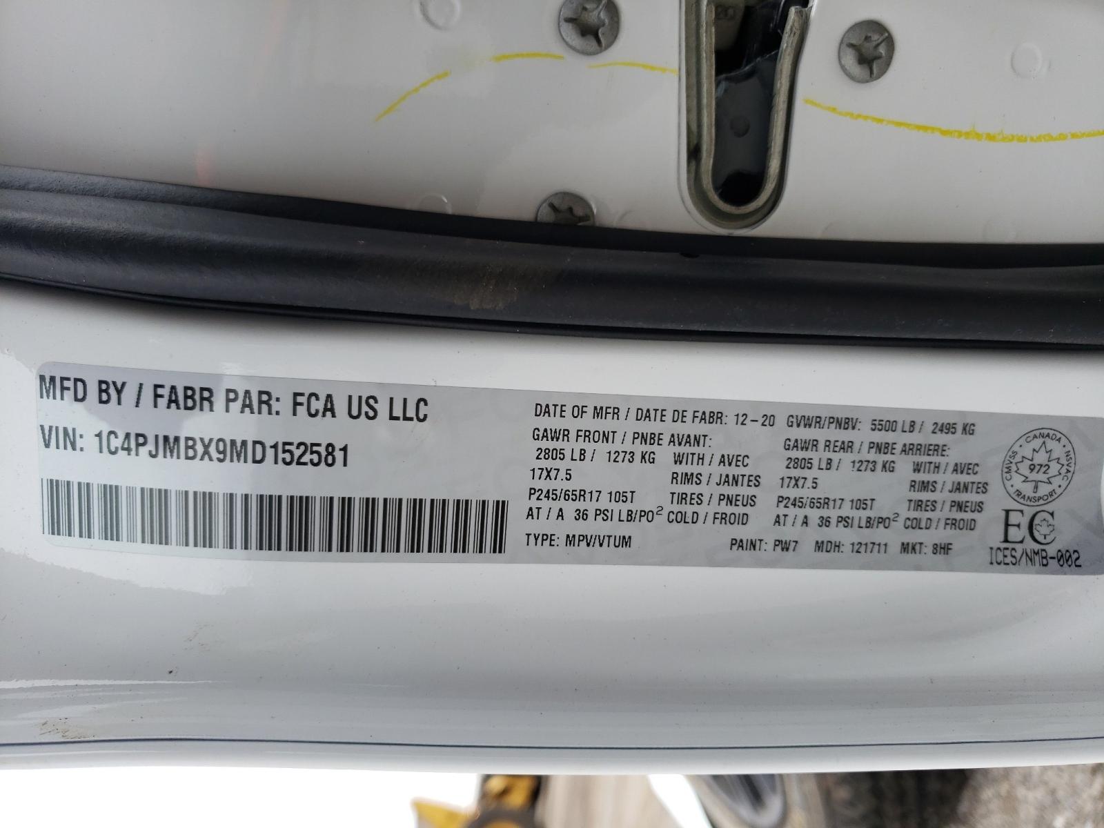 Photo 10 from auction – 2021 JEEP CHEROKEE T with VIN 1C4PJMBX9MD152581