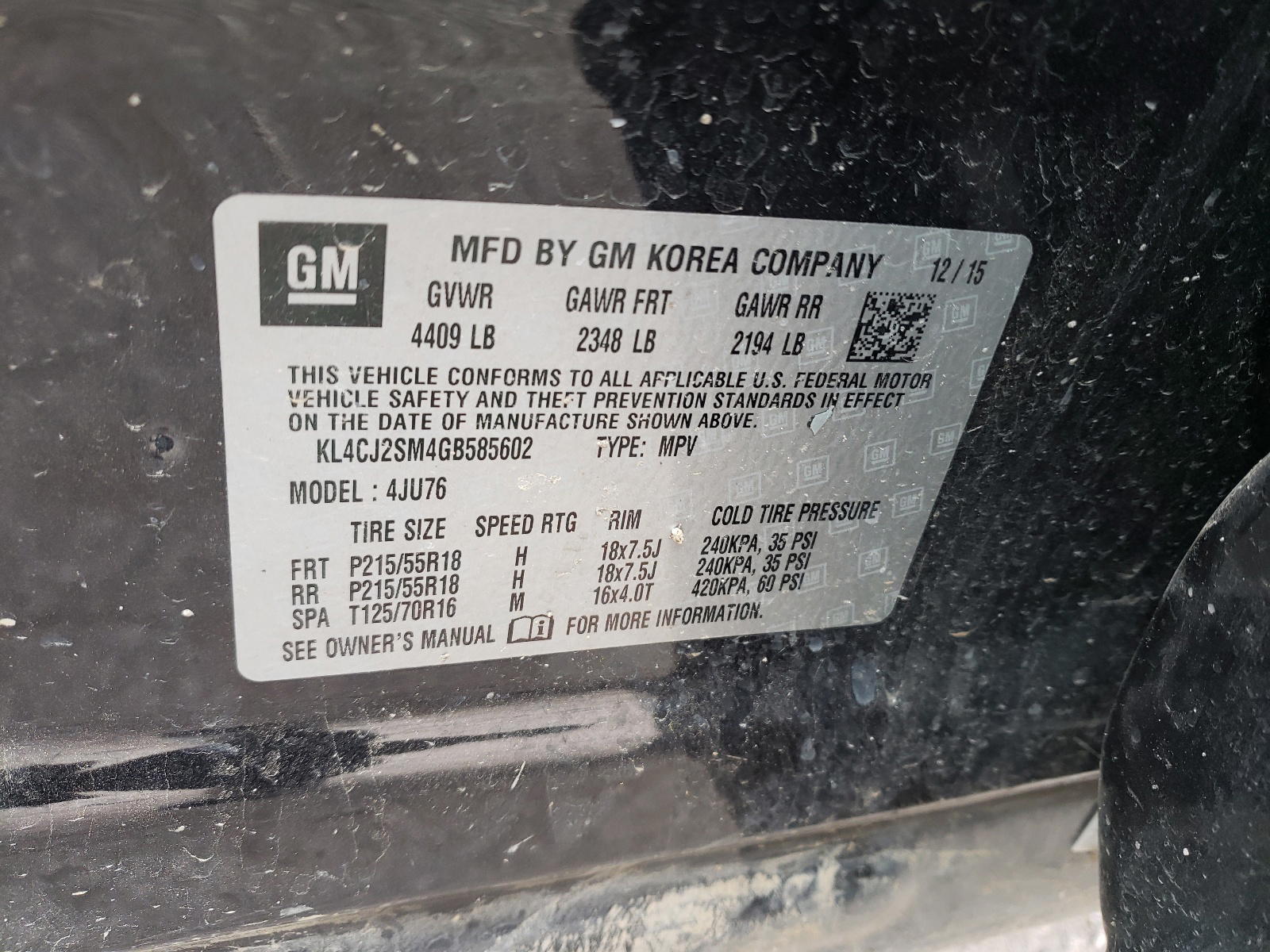 Photo 10 from auction – 2016 BUICK ENCORE SPO with VIN KL4CJ2SM4GB585602