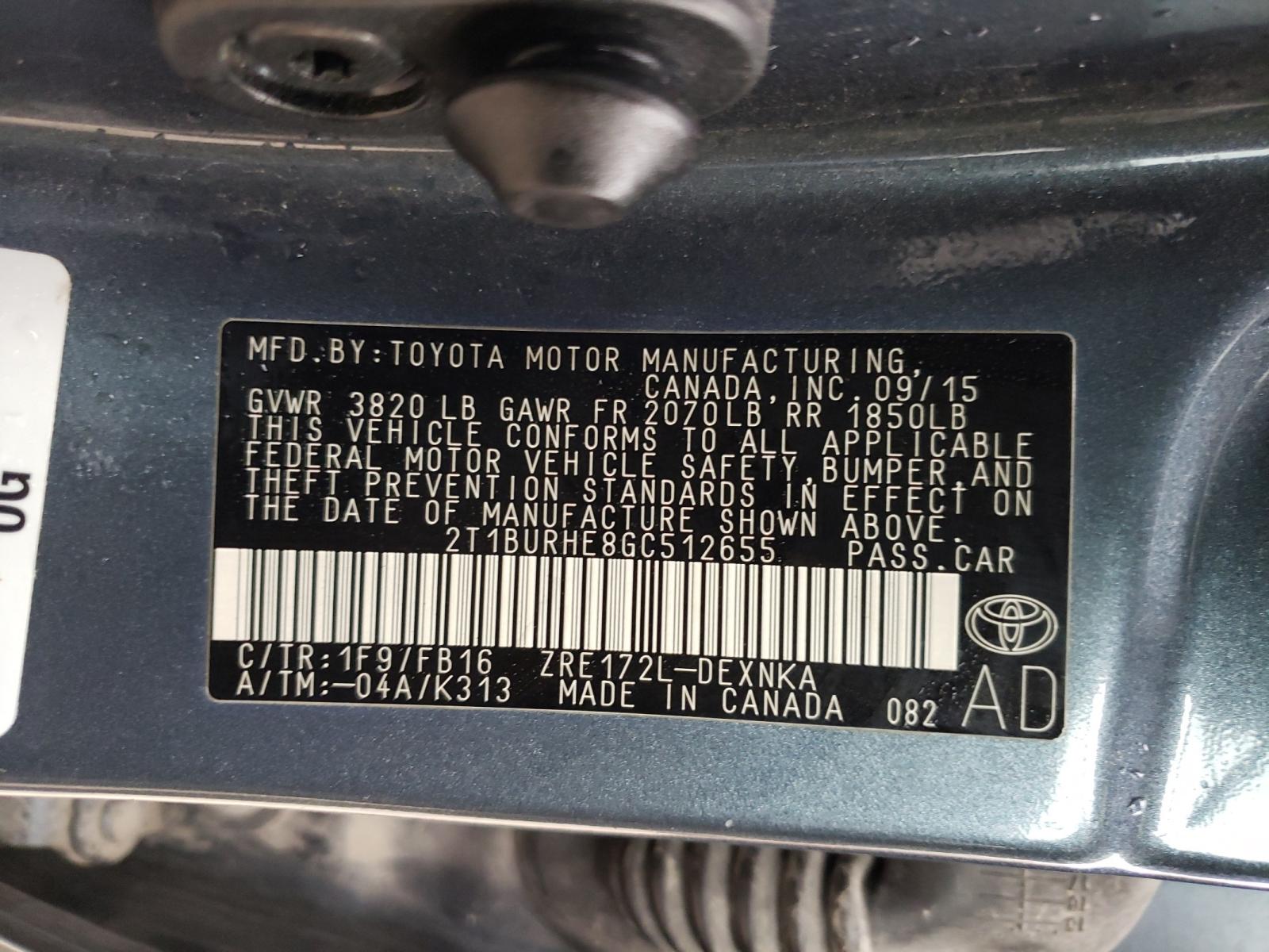 Photo 10 from auction – 2016 TOYOTA COROLLA L with VIN 2T1BURHE8GC512655