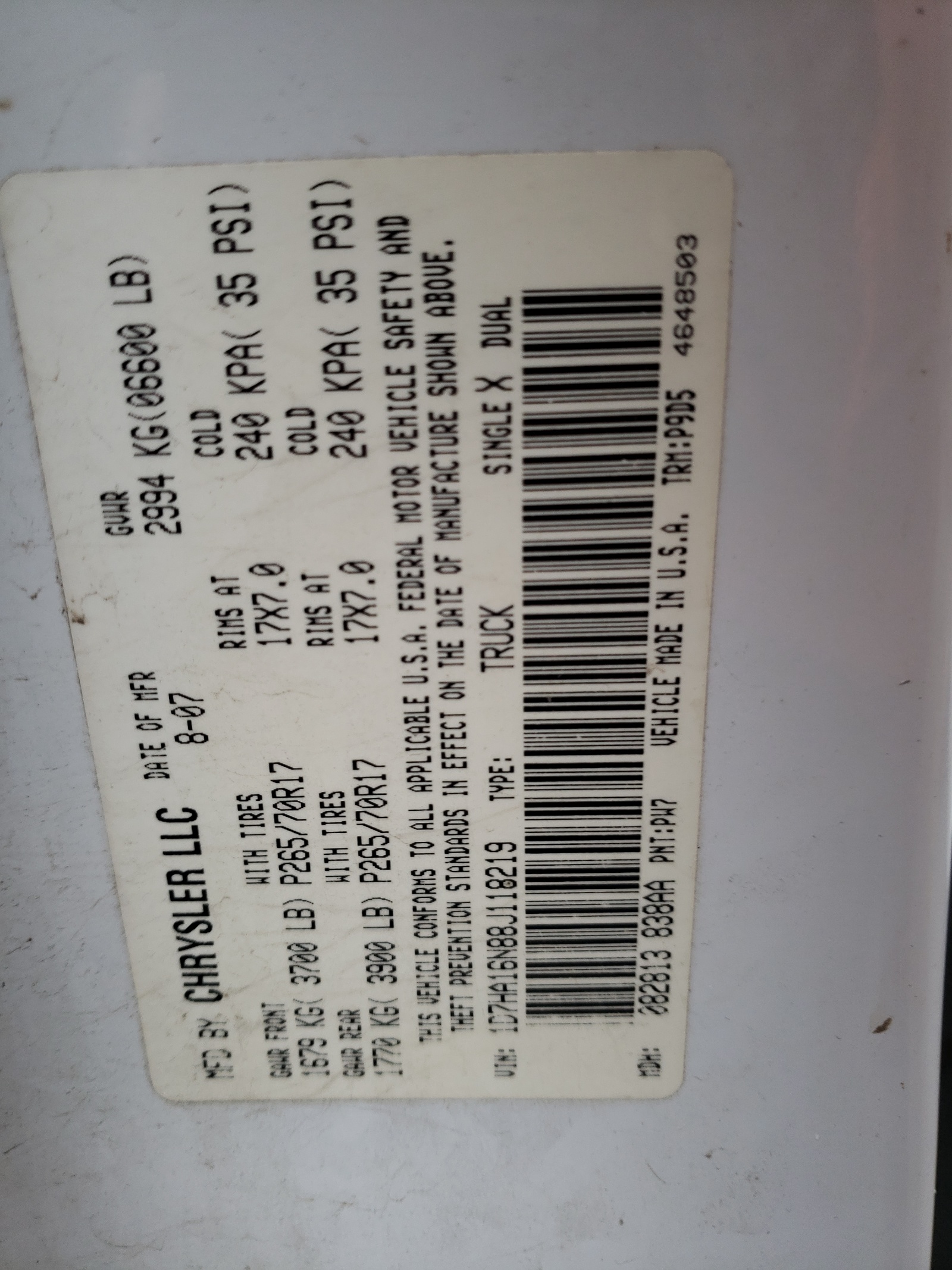 Photo 10 from auction – 2008 DODGE RAM 1500 S with VIN 1D7HA16N88J118219