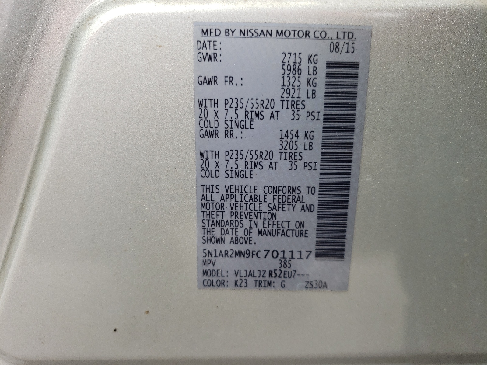 صورة رقم 10 من المزاد - 2015 NISSAN PATHFINDER مع VIN 5N1AR2MN9FC701117