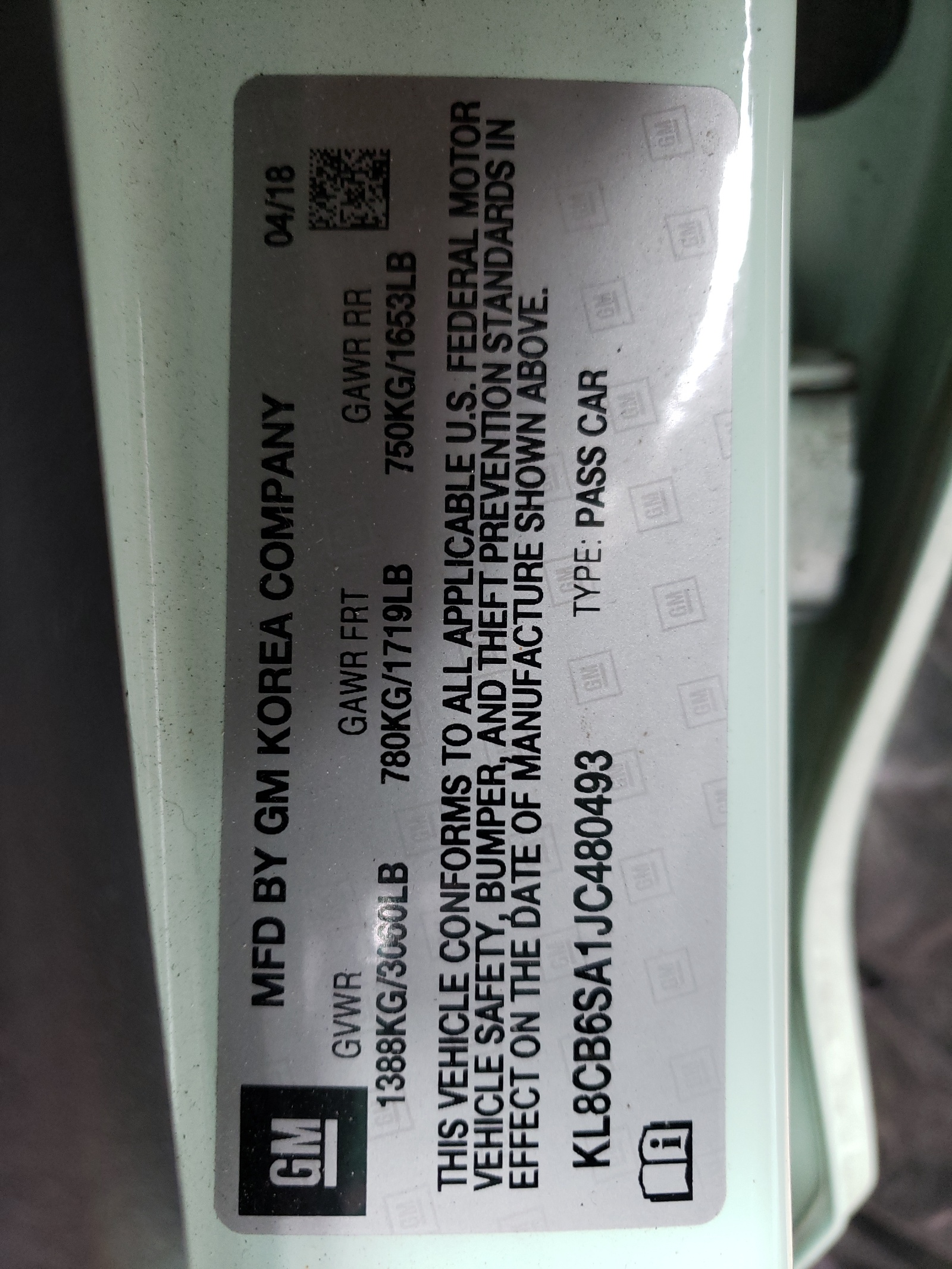 Photo 10 from auction – 2018 CHEVROLET SPARK LS with VIN KL8CB6SA1JC480493