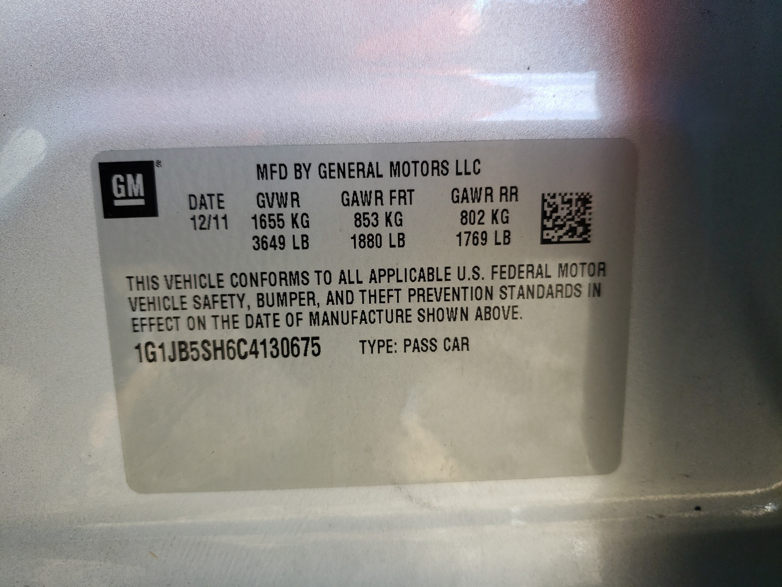 Foto 10 de la subasta – 2012 CHEVROLET SONIC LS con VIN 1G1JB5SH6C4130675
