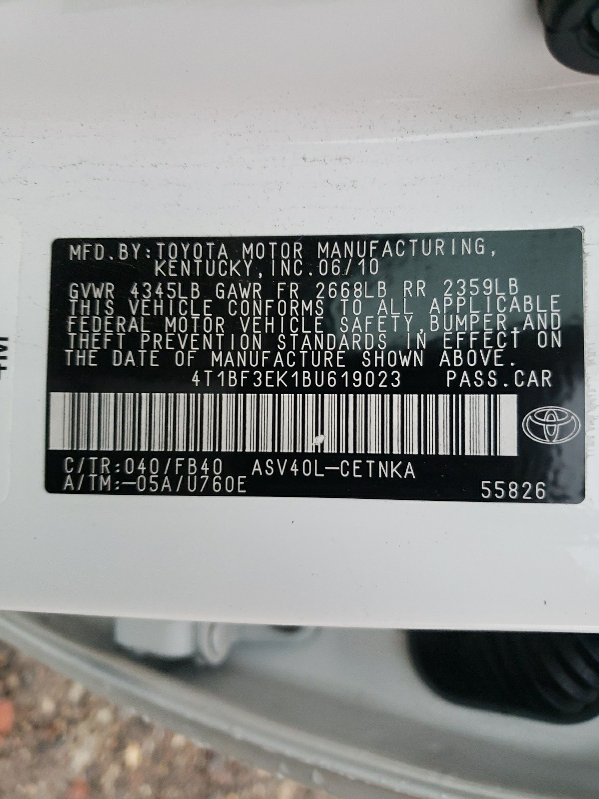Zdjęcie 10 z aukcji – 2011 TOYOTA CAMRY BASE z VIN 4T1BF3EK1BU619023