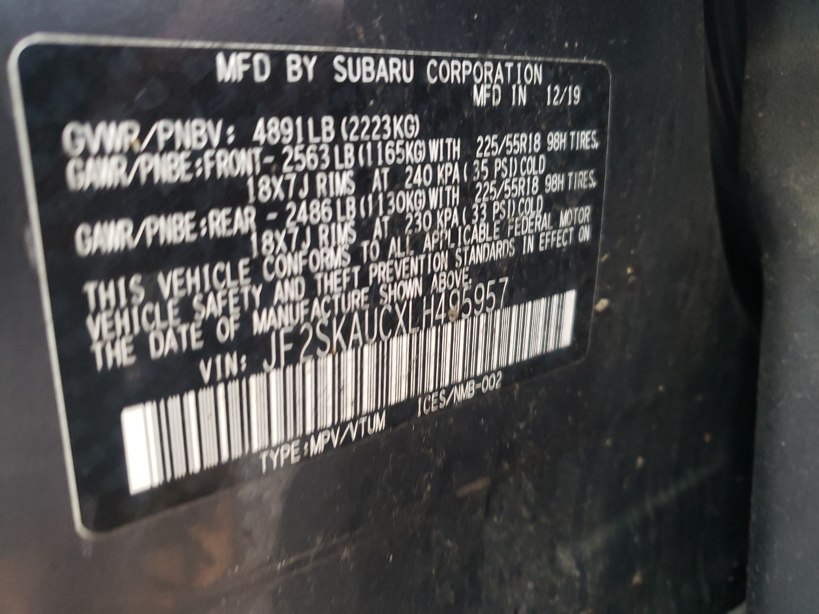 Photo 10 from auction – 2020 SUBARU FORESTER L with VIN JF2SKAUCXLH495957