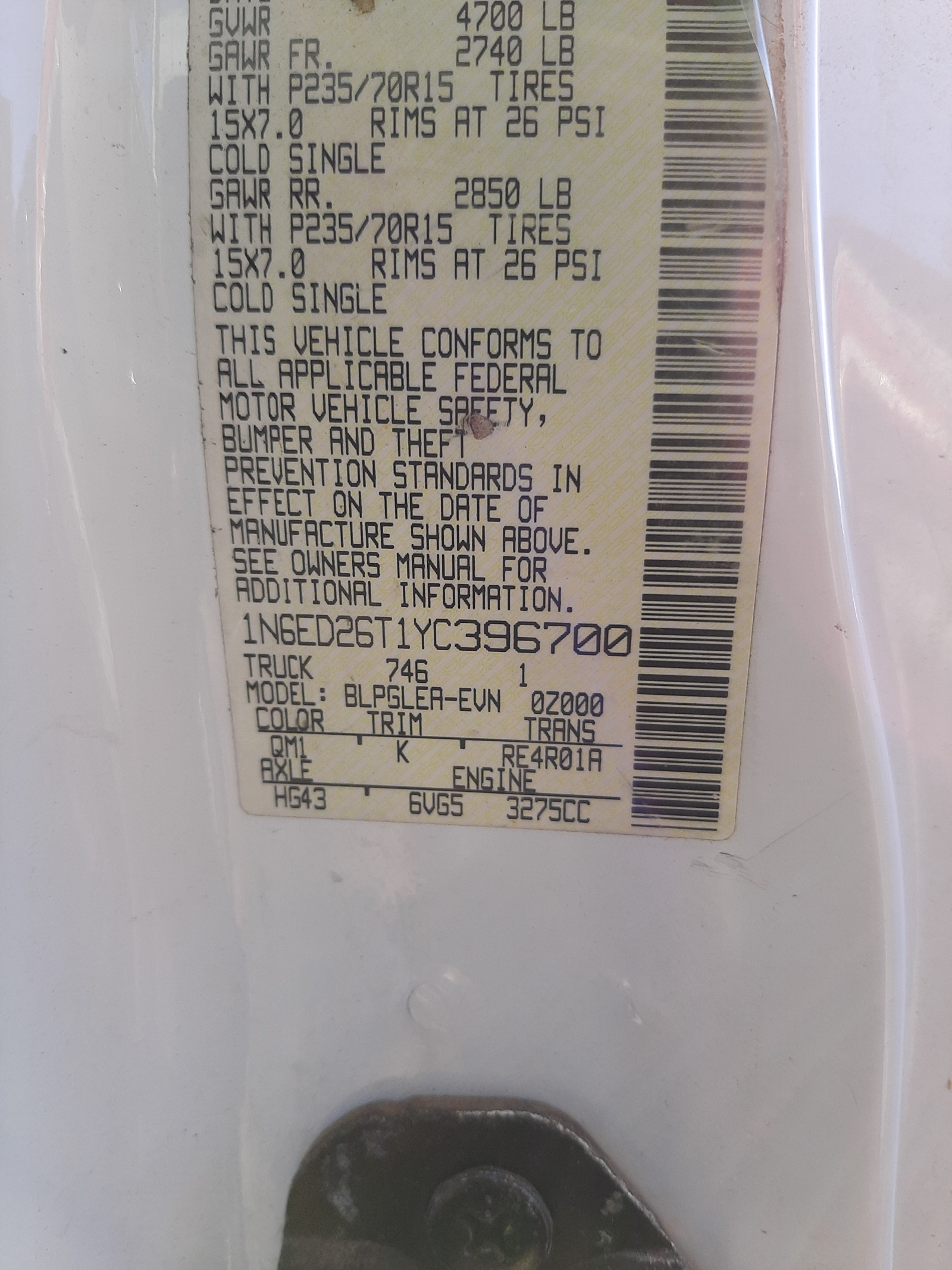 Photo 10 from auction – 2000 NISSAN FRONTIER K with VIN 1N6ED26T1YC396700