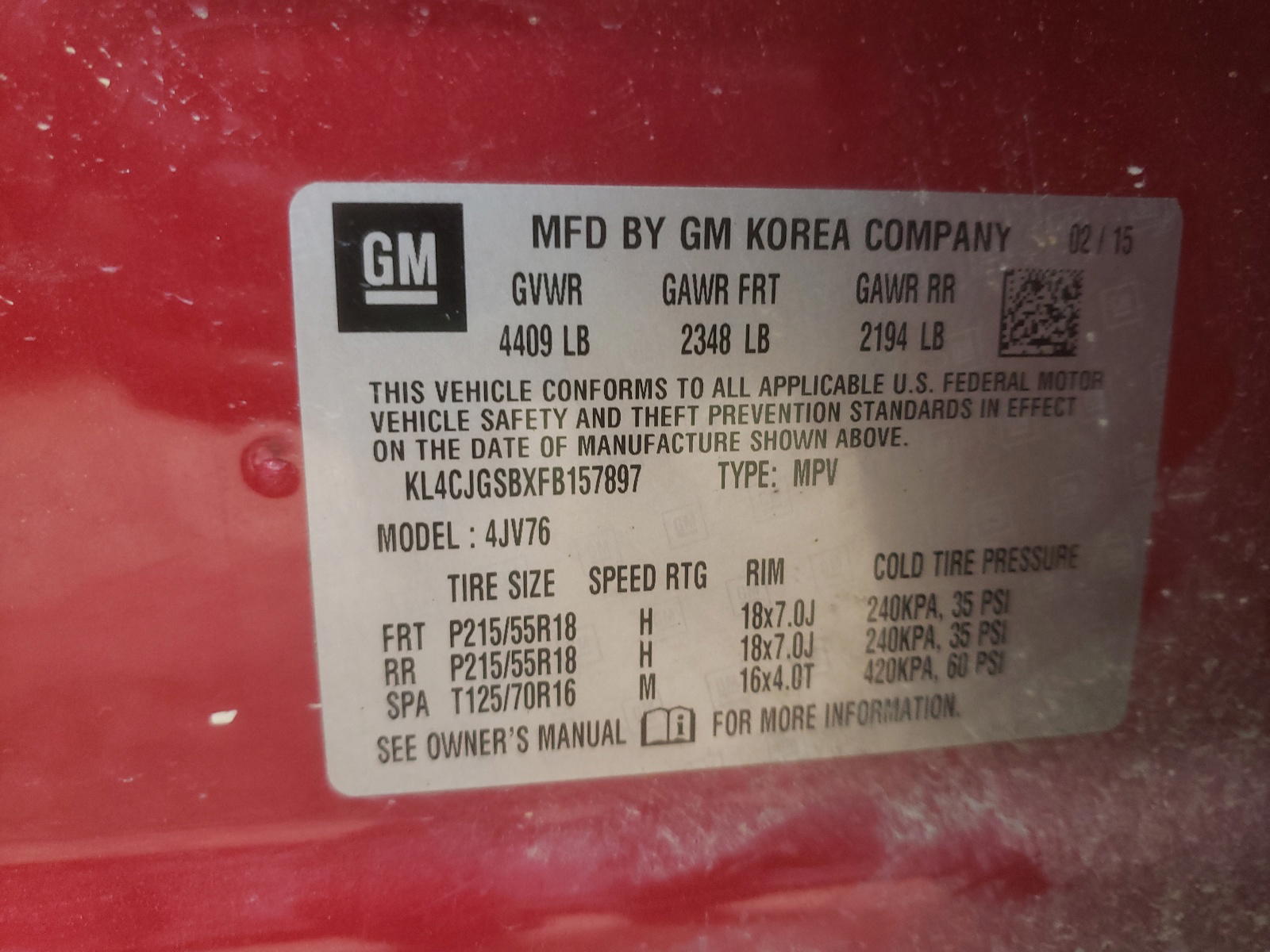 Photo 10 from auction – 2015 BUICK ENCORE with VIN KL4CJGSBXFB157897