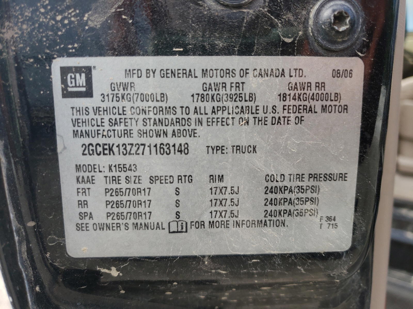 Photo 10 from auction – 2007 CHEVROLET SILVERADO with VIN 2GCEK13Z271163148