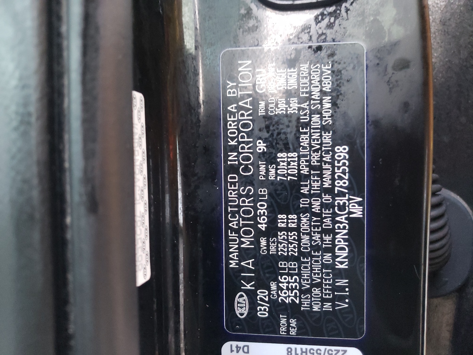 Photo 10 from auction – 2020 KIA SPORTAGE E with VIN KNDPN3AC3L7825598