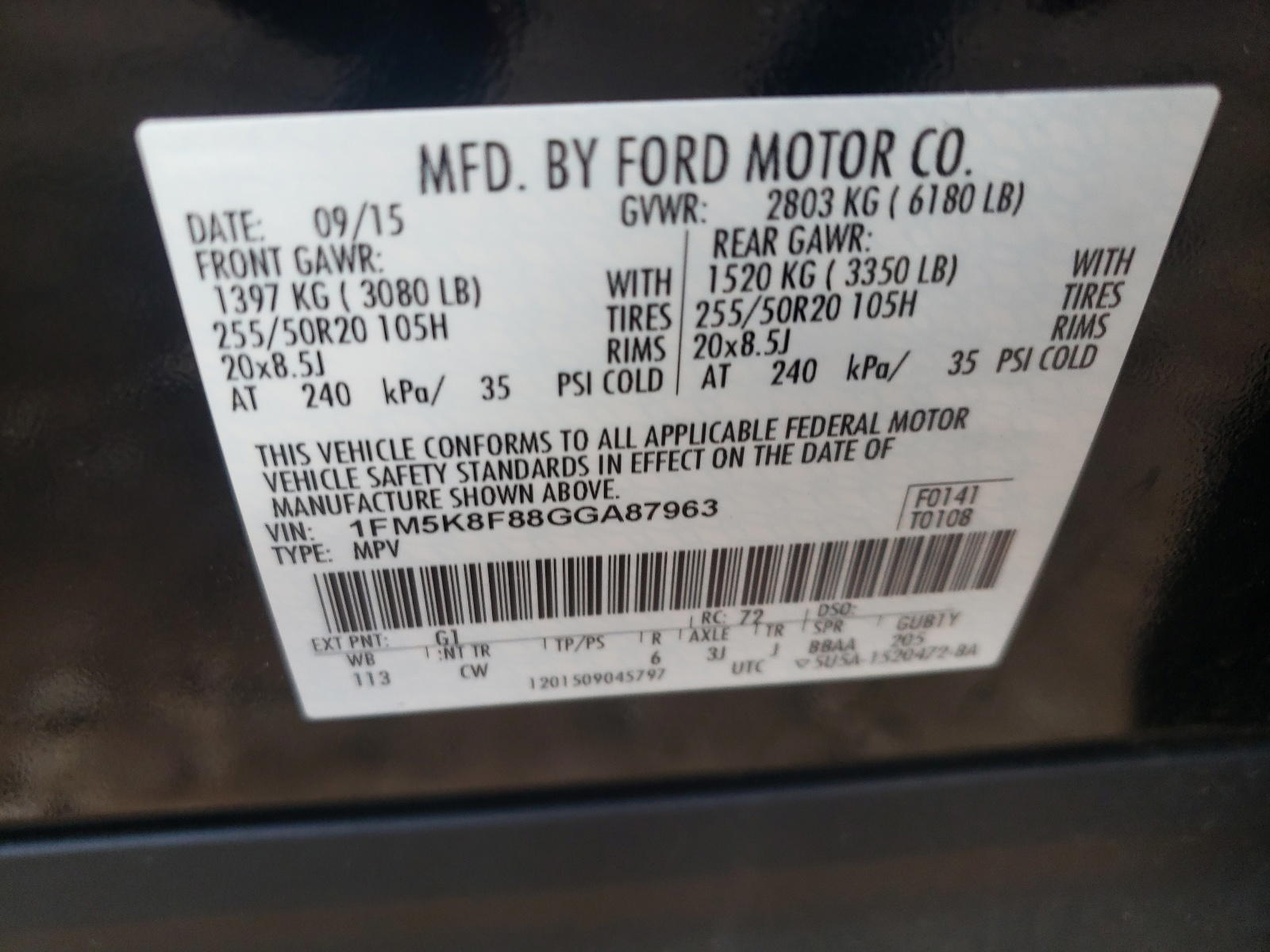 Photo 10 from auction – 2016 FORD EXPLORER L with VIN 1FM5K8F88GGA87963