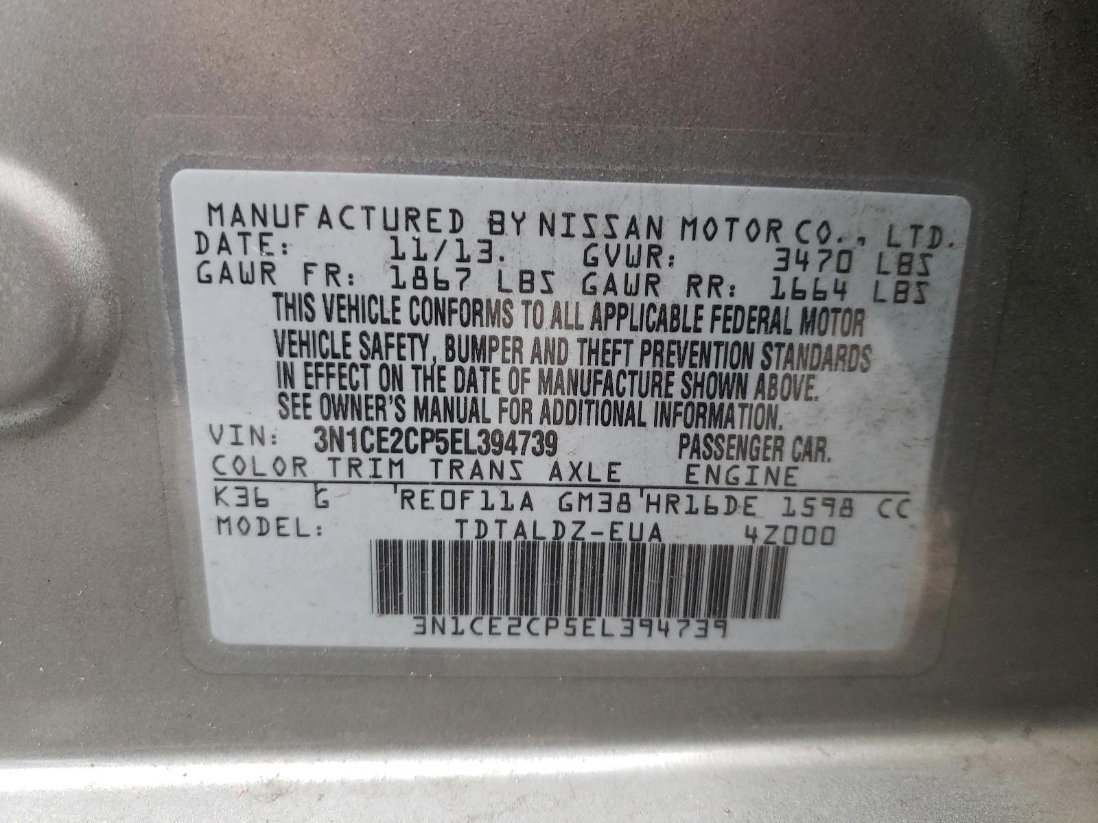 Photo 10 from auction – 2014 NISSAN VERSA NOTE with VIN 3N1CE2CP5EL394739