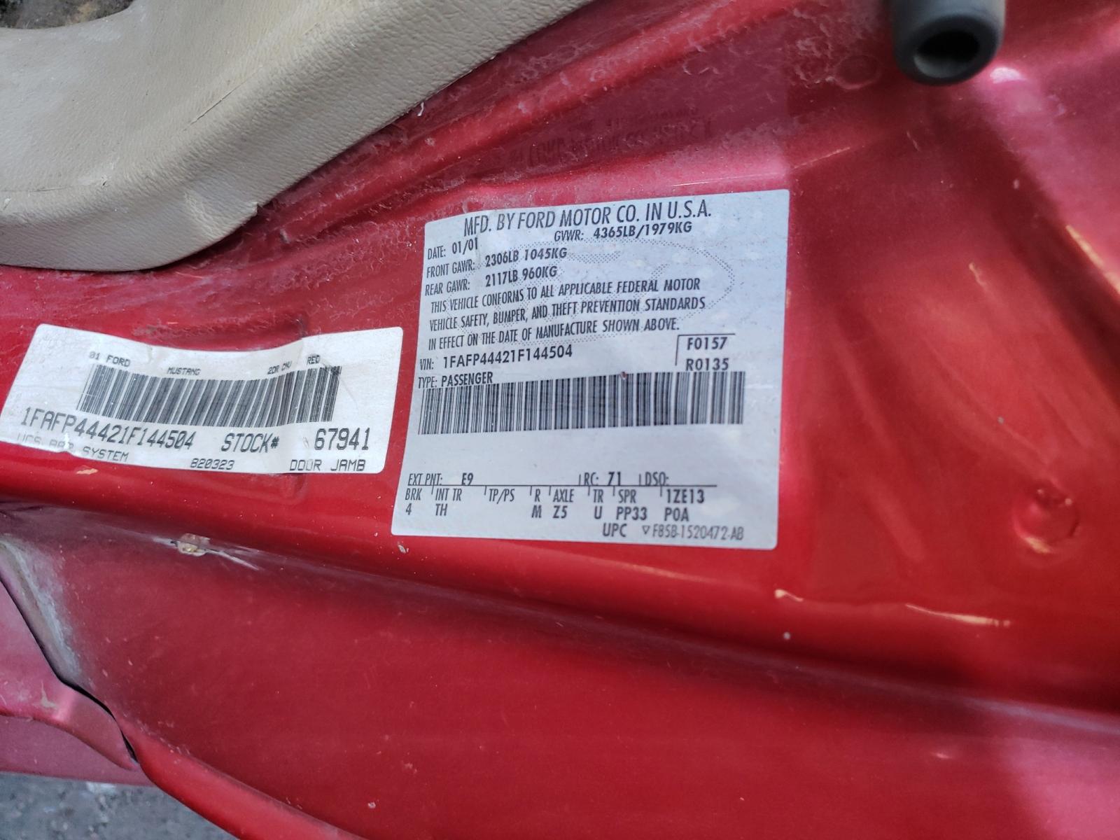 Photo 10 from auction – 2001 FORD MUSTANG with VIN 1FAFP44421F144504