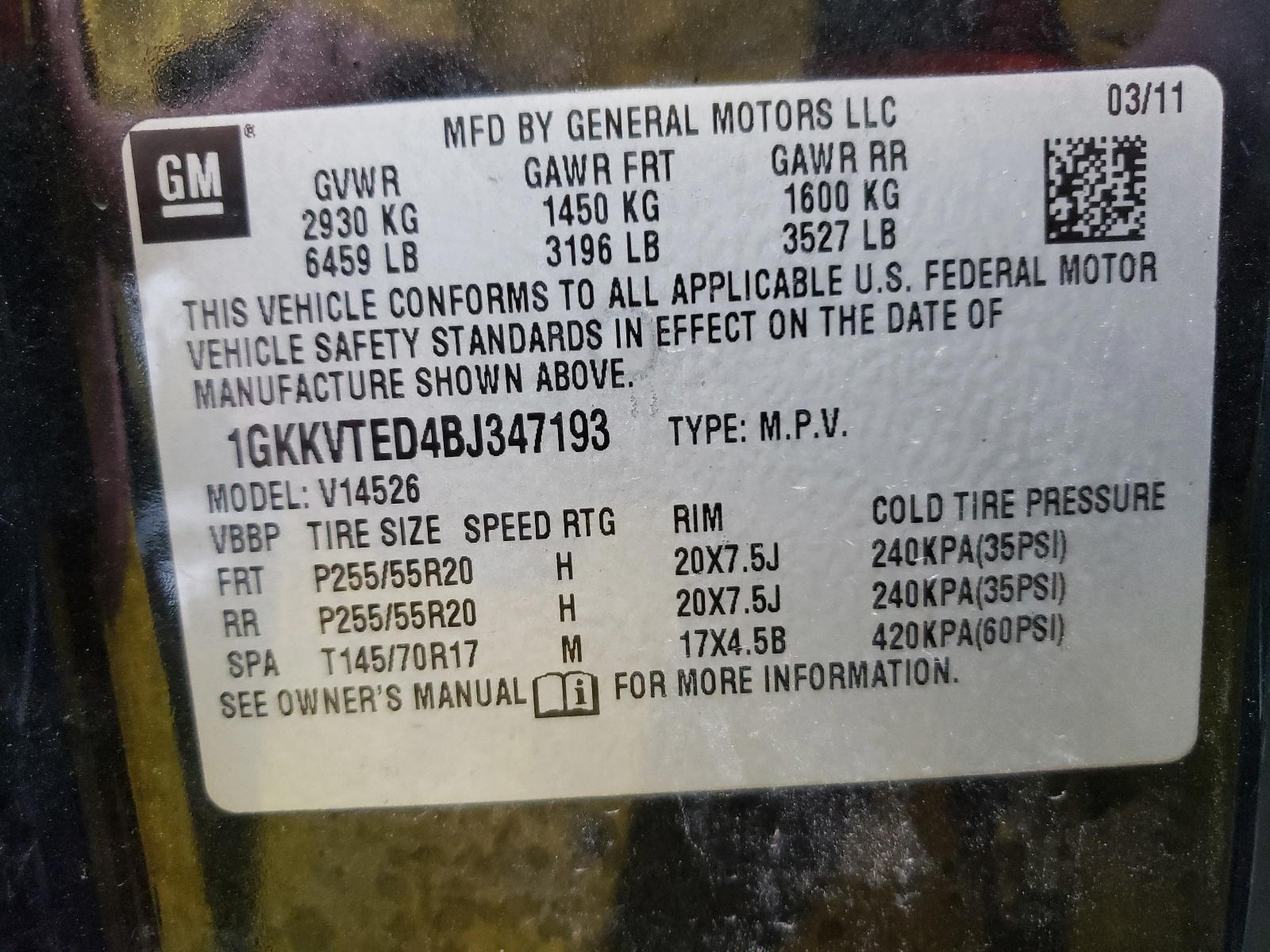 Photo 10 from auction – 2011 GMC ACADIA DEN with VIN 1GKKVTED4BJ347193