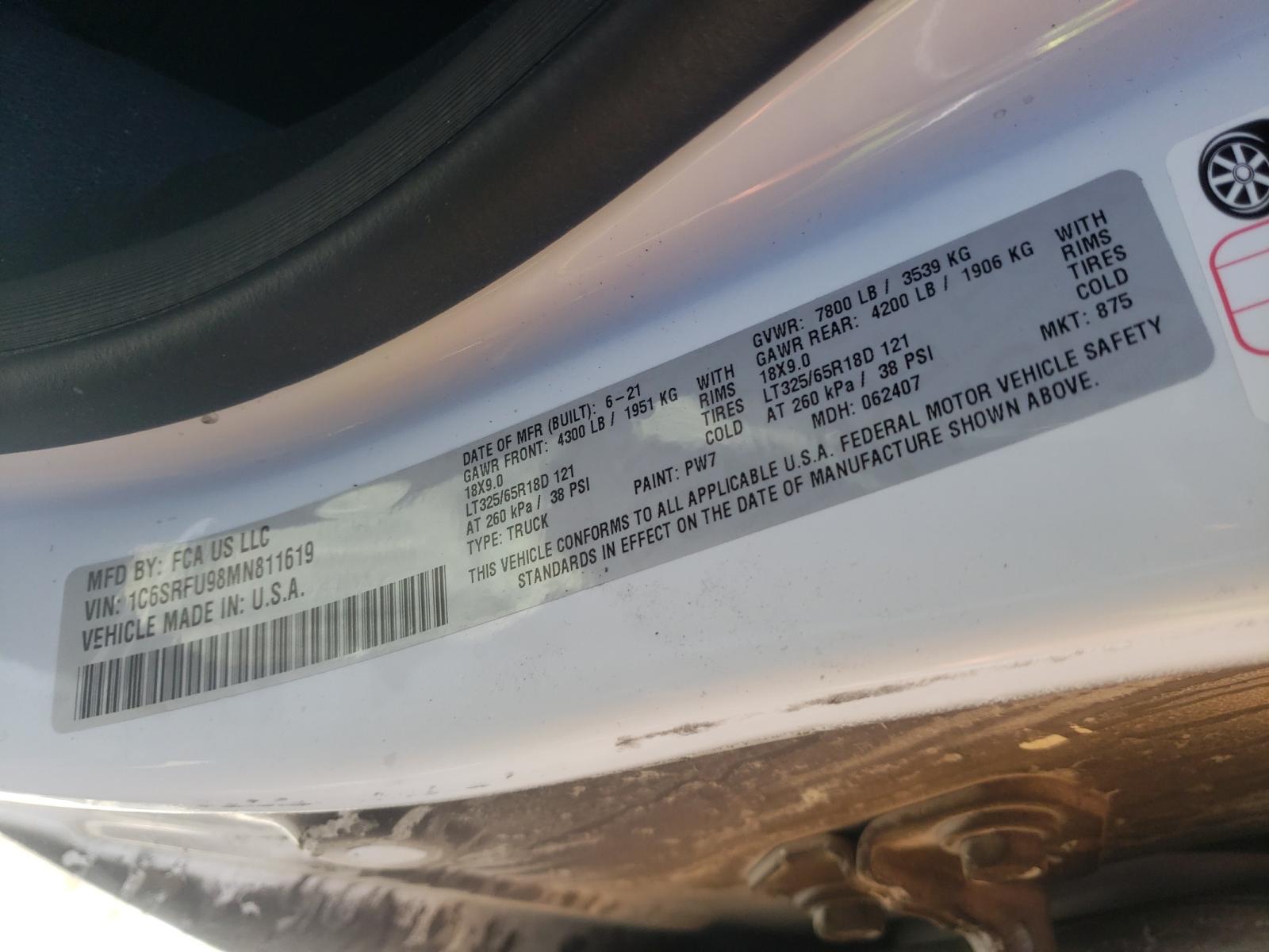 Photo 10 from auction – 2021 RAM 1500 TRX with VIN 1C6SRFU98MN811619