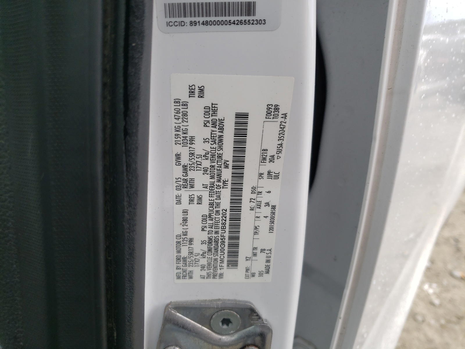 Photo 10 from auction – 2015 FORD ESCAPE SE with VIN 1FMCU0G95FUB82202