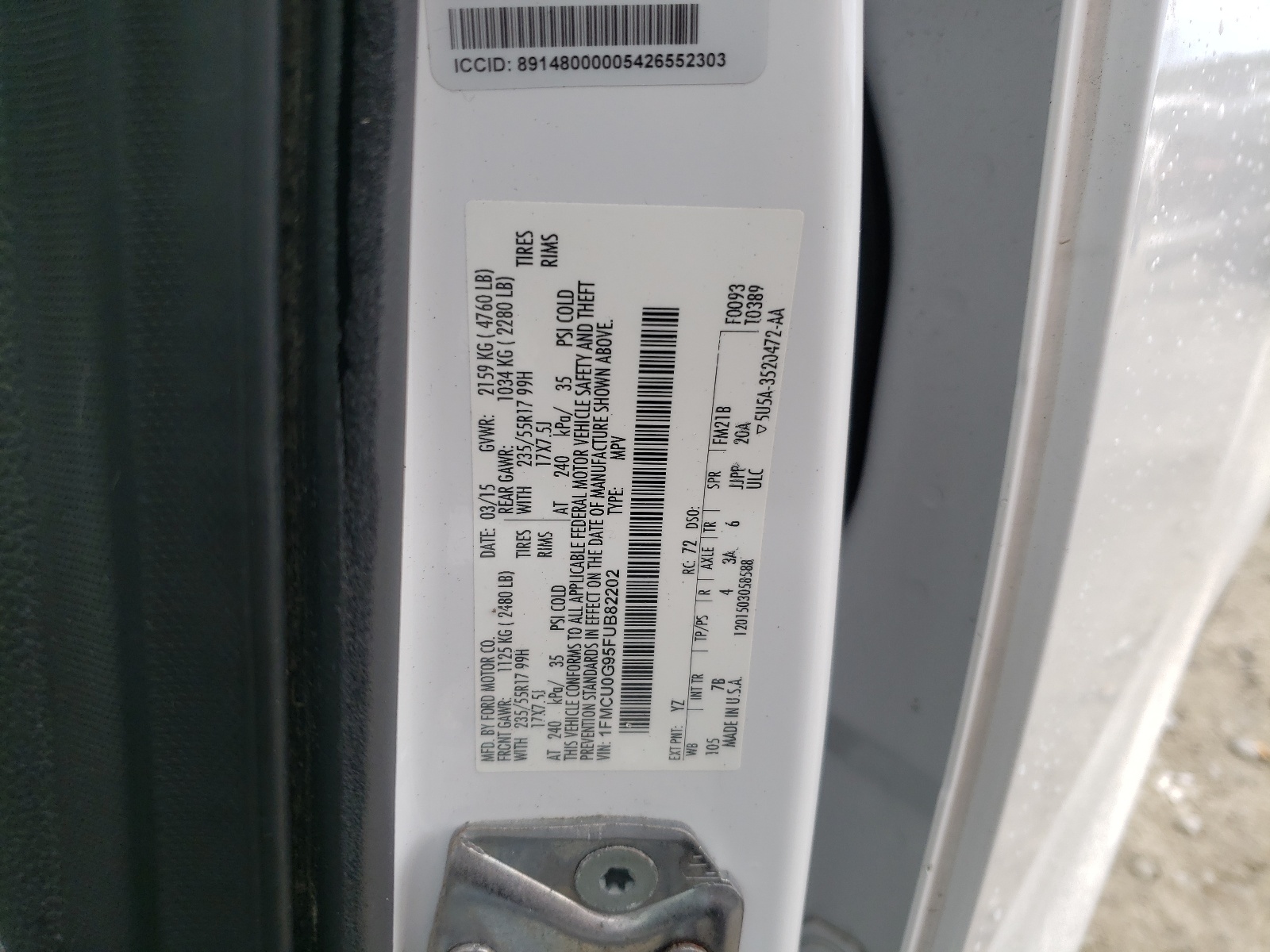 Zdjęcie 10 z aukcji – 2015 FORD ESCAPE SE z VIN 1FMCU0G95FUB82202