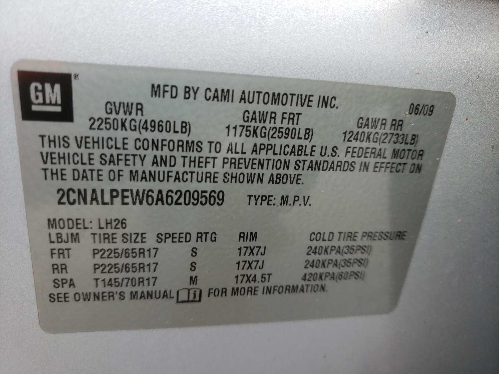 Photo 10 from auction – 2010 CHEVROLET EQUINOX LT with VIN 2CNALPEW6A6209569