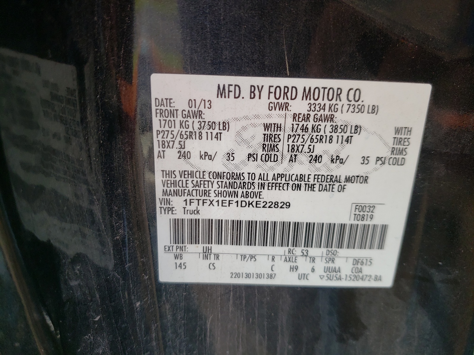Photo 10 from auction – 2013 FORD F150 SUPER with VIN 1FTFX1EF1DKE22829
