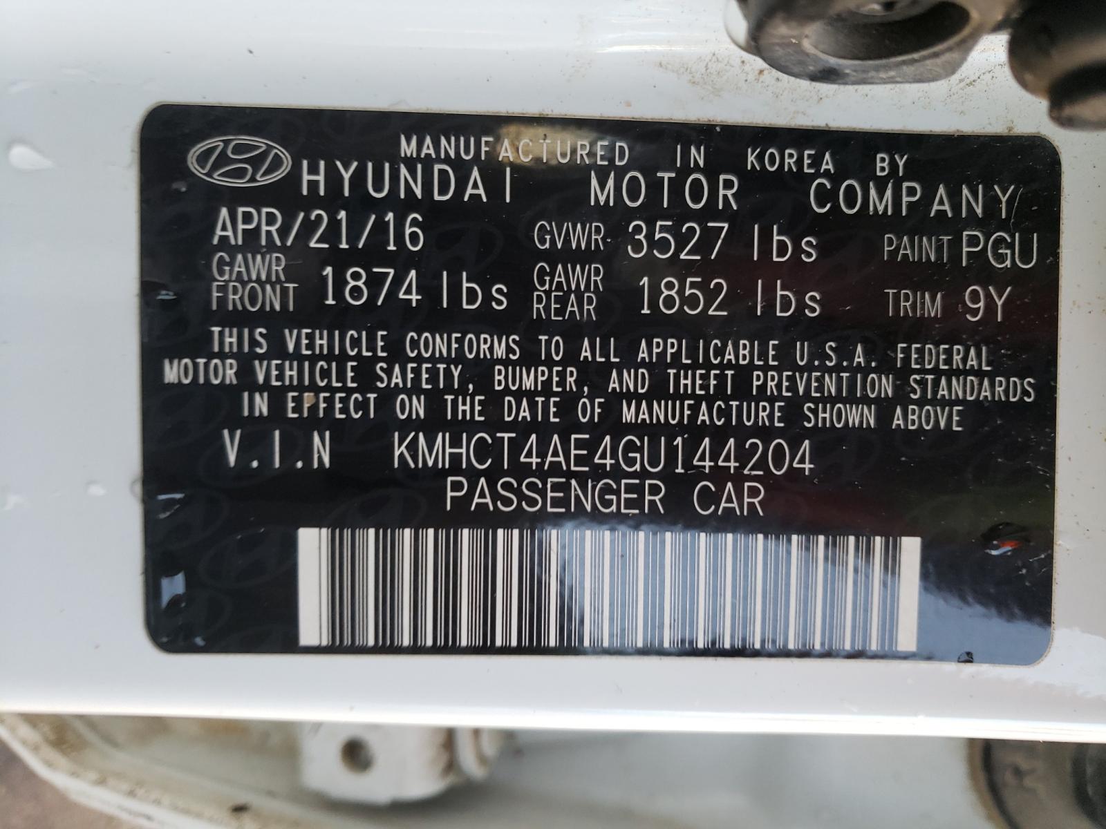 Photo 10 from auction – 2016 HYUNDAI ACCENT SE with VIN KMHCT4AE4GU144204