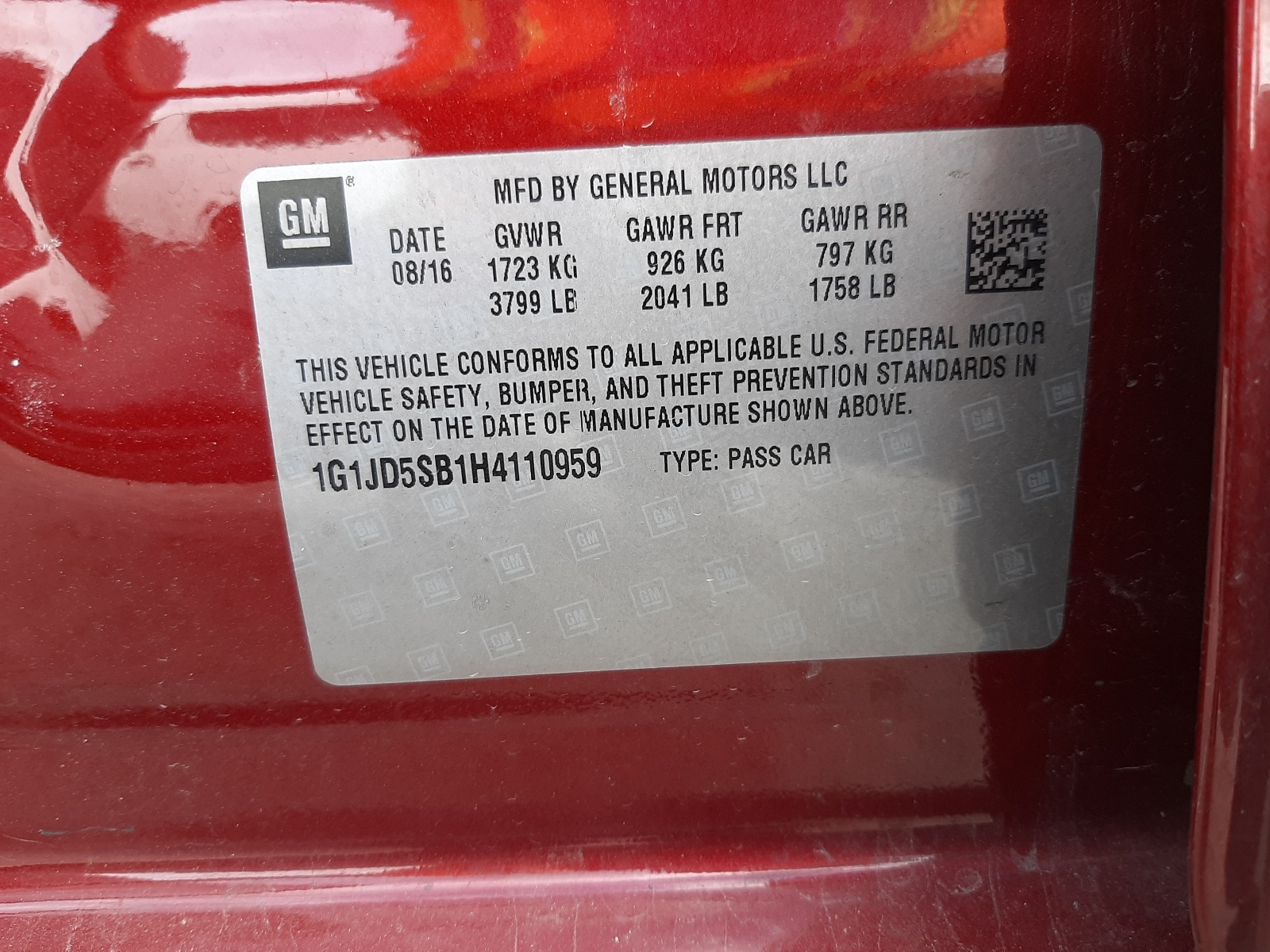 Photo 10 from auction – 2017 CHEVROLET SONIC LT with VIN 1G1JD5SB1H4110959