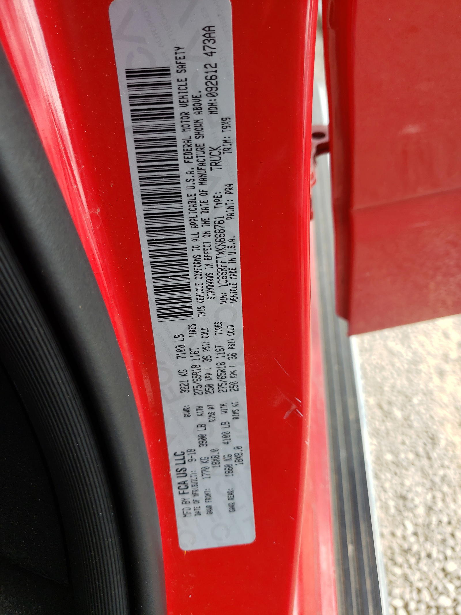Photo 10 from auction – 2019 RAM 1500 BIG H with VIN 1C6SRFFTXKN668761