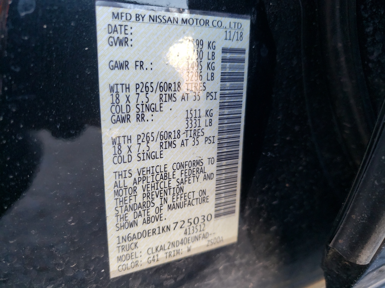 Photo 10 from auction – 2019 NISSAN FRONTIER S with VIN 1N6AD0ER1KN725030