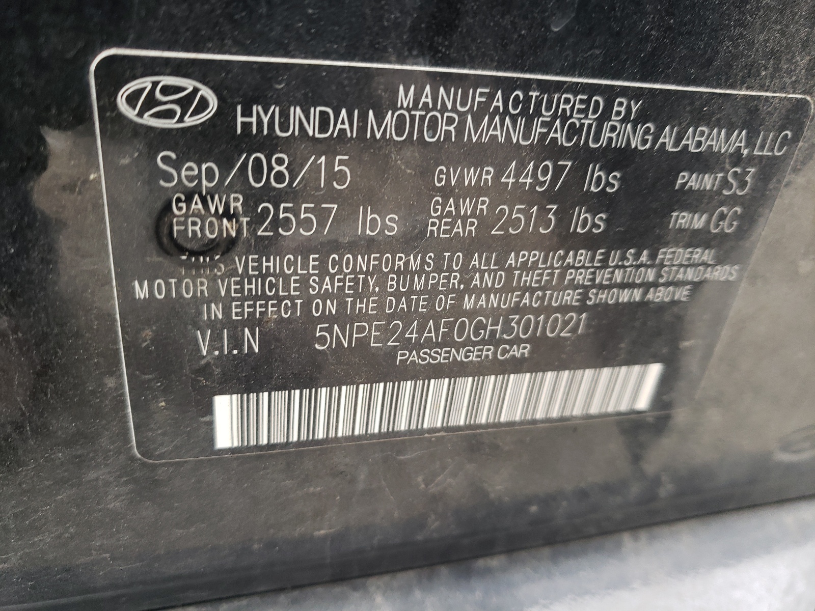 Photo 10 from auction – 2016 HYUNDAI SONATA SE with VIN 5NPE24AF0GH301021