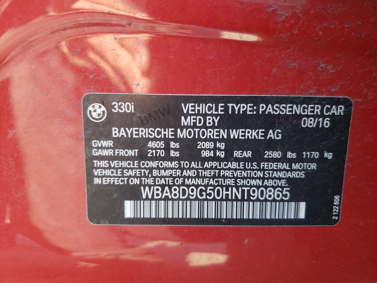Photo 10 from auction – 2017 BMW 330 XI with VIN WBA8D9G50HNT90865